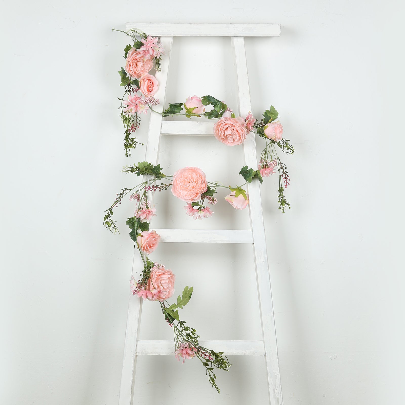 Hot Sale! 6ft Artificial Blush Silk Rose and Peony Flower Garland with Greenery for Decor