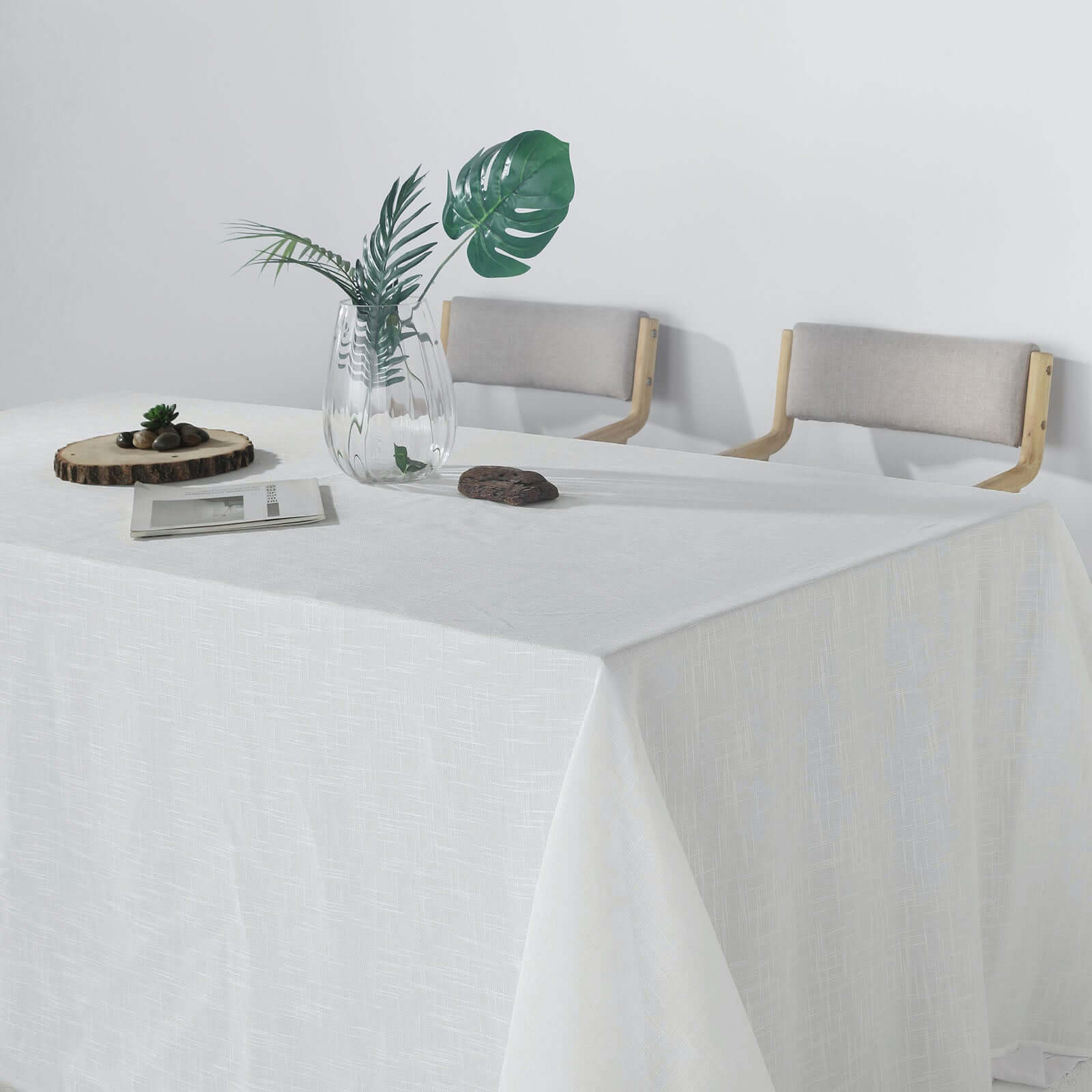 White Faux Linen 90x132 Rectangular Tablecloth - Ideal for Weddings & Special Events, Wrinkle-Resistant!