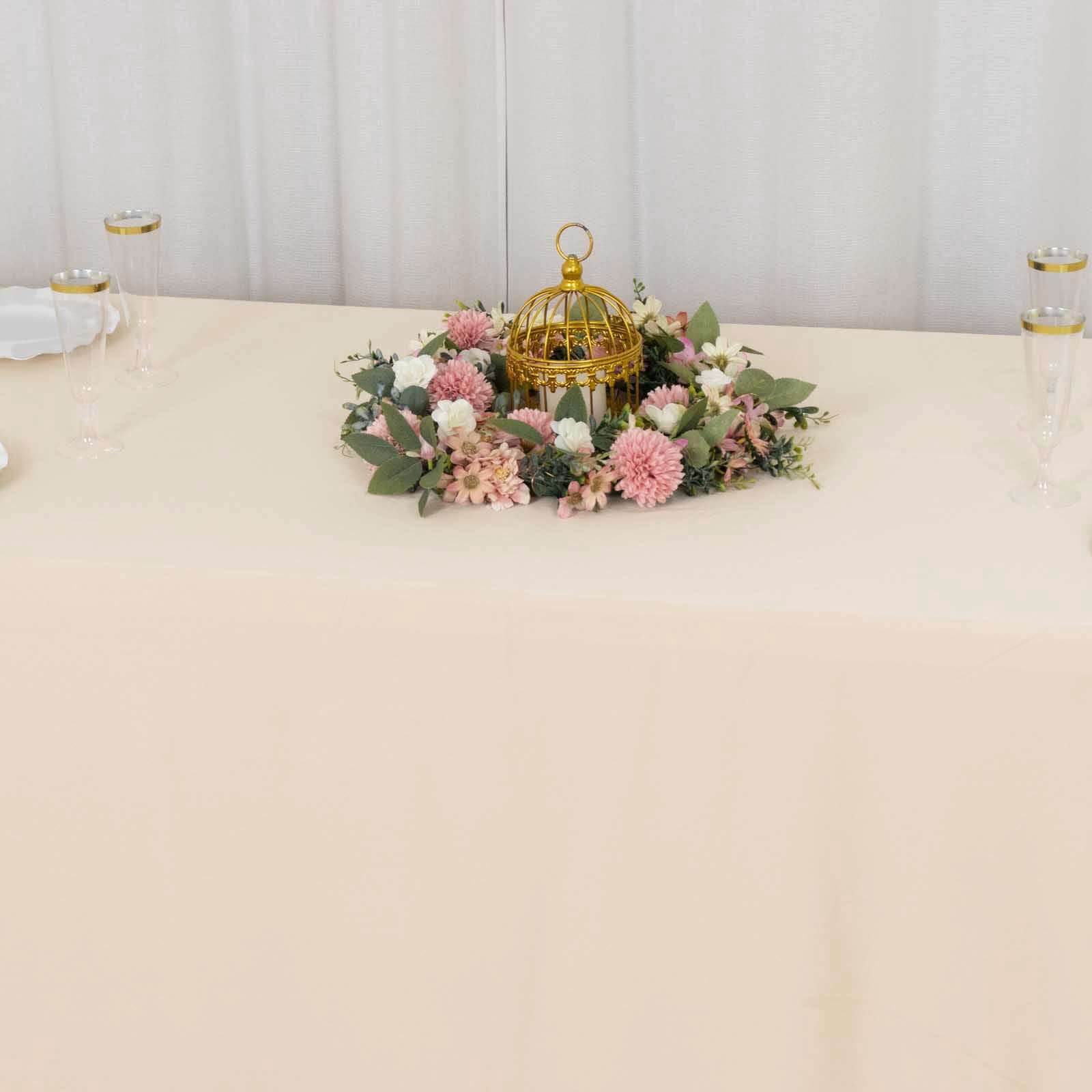 Premium Wrinkle-Free & Stain-Resistant Seamless Beige Scuba Rectangular Tablecloth 90x156