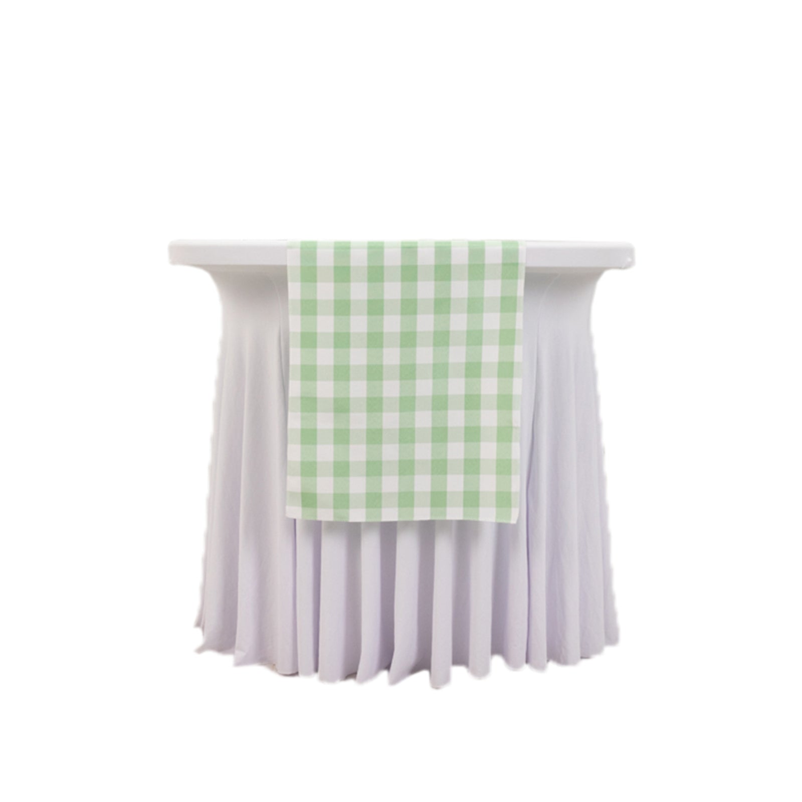 Hot Sale! 14x108 Polyester Table Runner in Sage Green and White Gingham Plaid Design