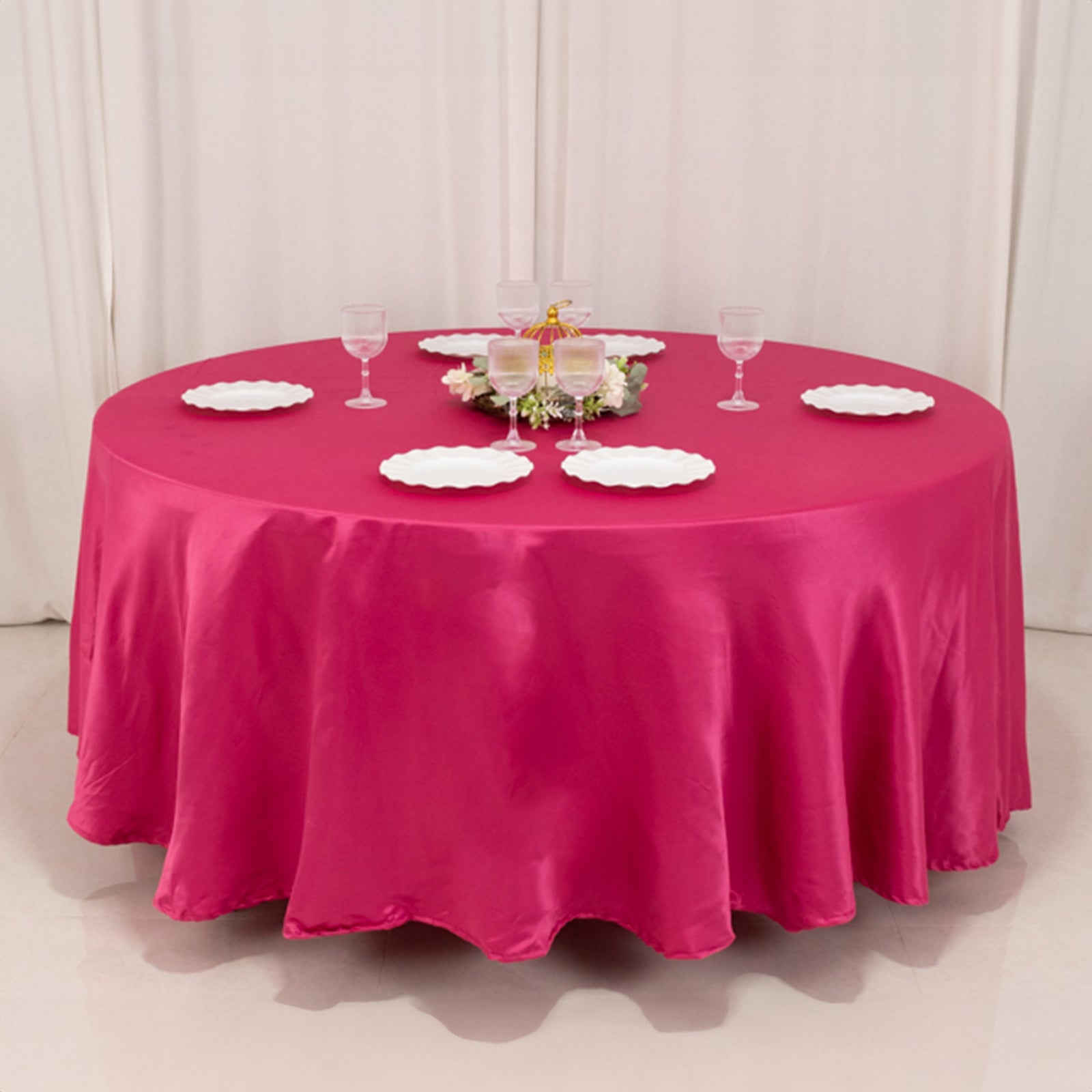 Fuchsia Lamour Satin 108-Inch Round Tablecloth - Durable, Silk-Like Cover