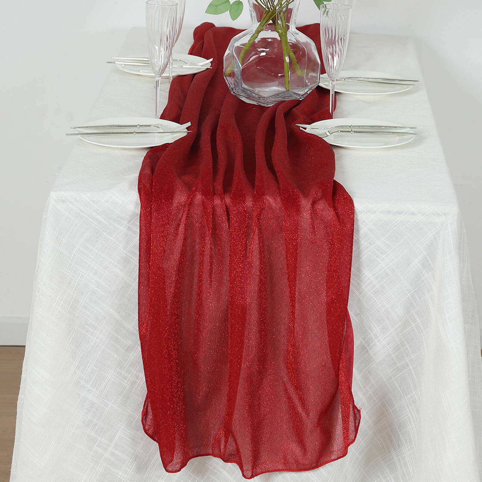 Red Sparkling Reusable Glitter Gauze Table Runner 27x120