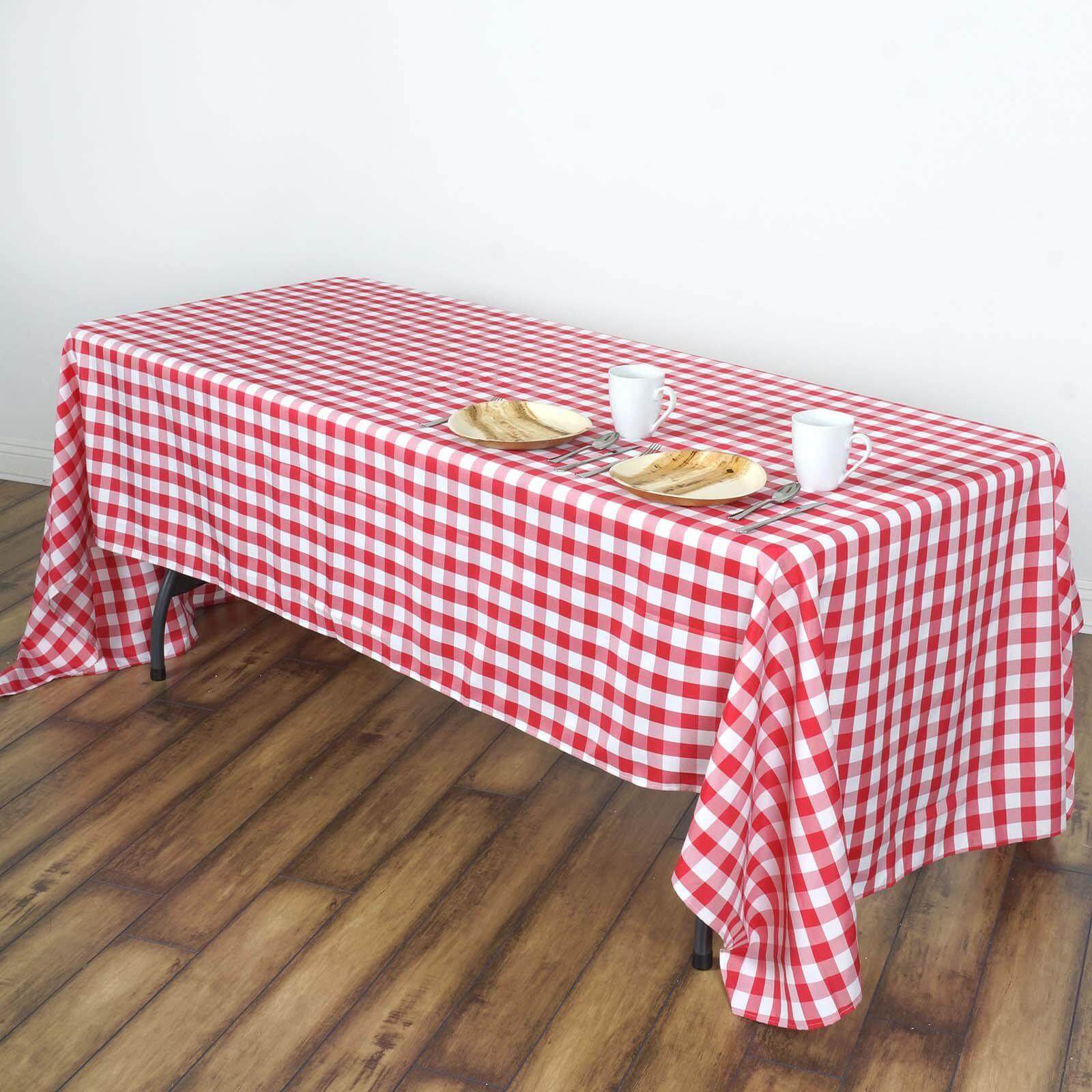 Hot! White/Red Checkered Buffalo Plaid Polyester 60x102 Rectangle Tablecloth