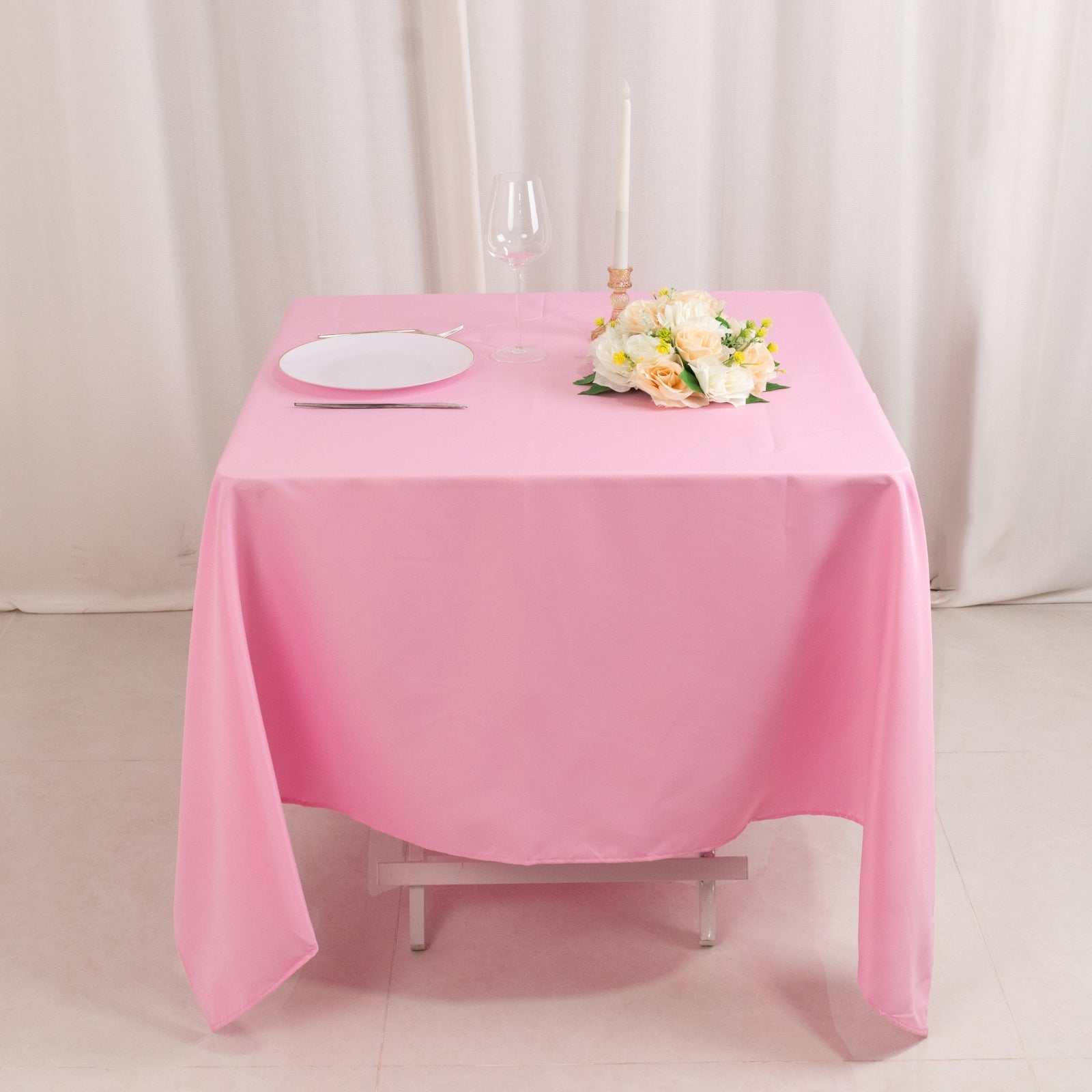 Hot! 70x70 Pink 220GSM Wrinkle-Resistant Premium Polyester Square Tablecloth