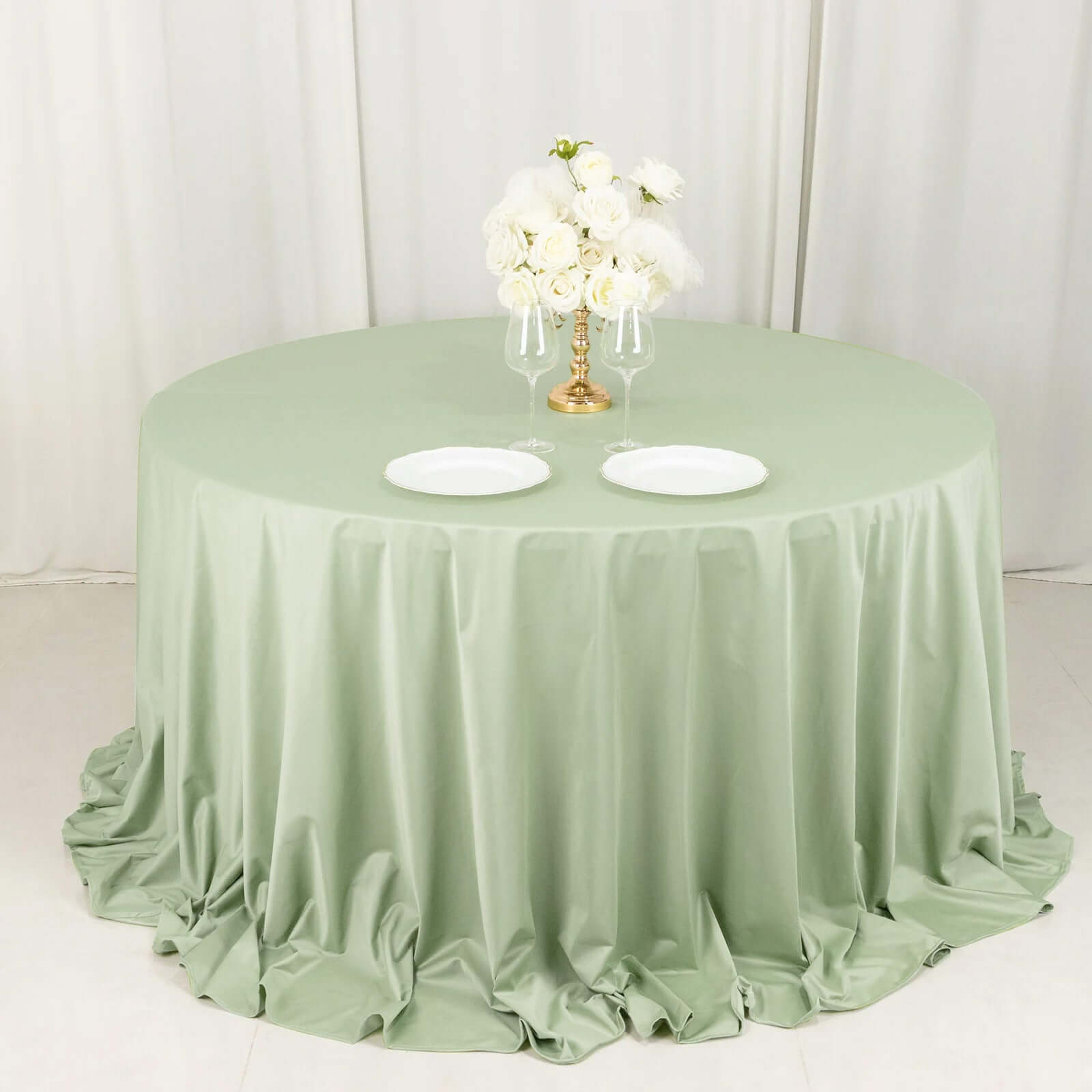 Exclusive Sage Green 132' Round Scuba Polyester Tablecloth - Wrinkle & Stain Free