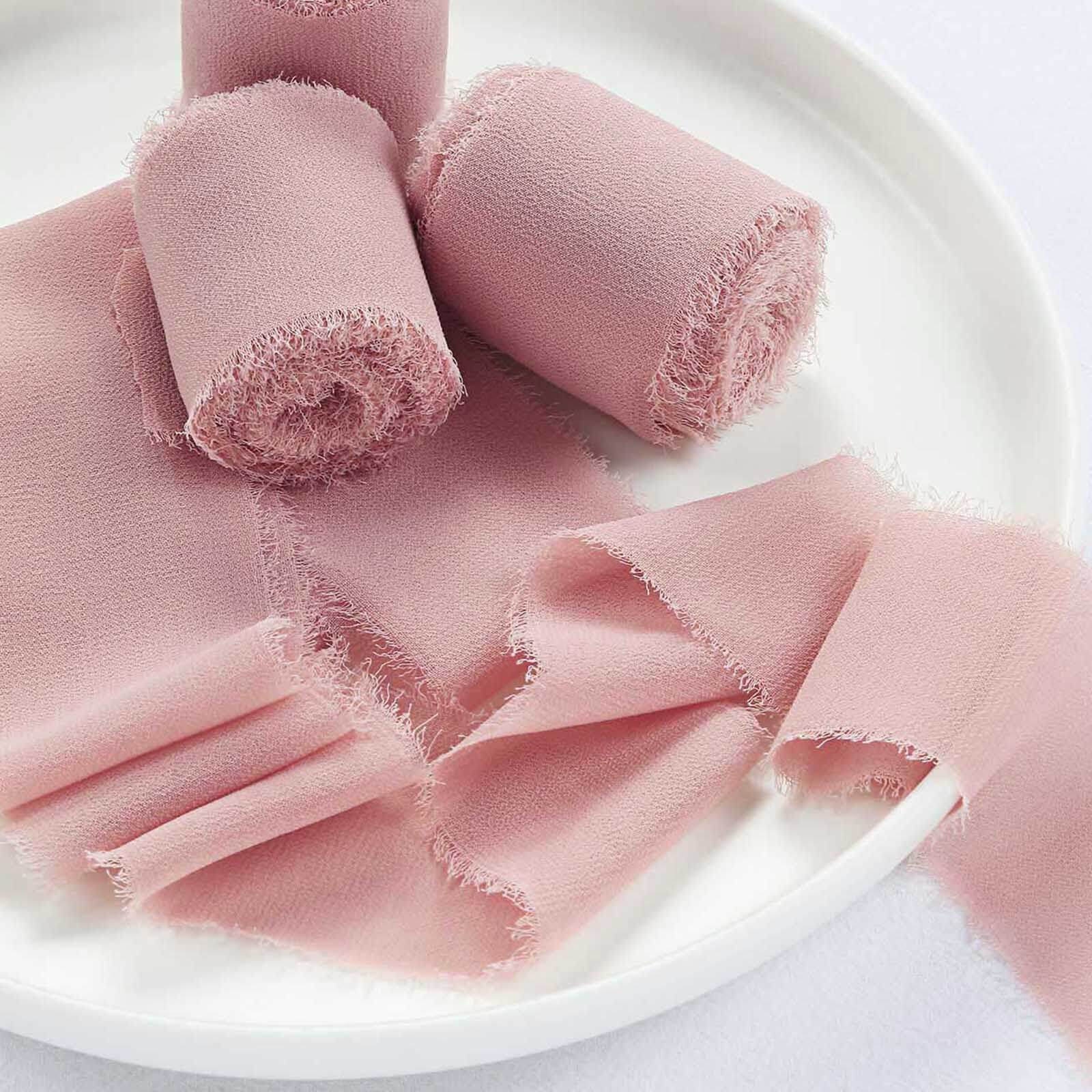 2-Pack 6yd Dusty Rose Silk-Like Chiffon Linen Ribbon Rolls - Ideal for Bouquets & Gift Wrapping