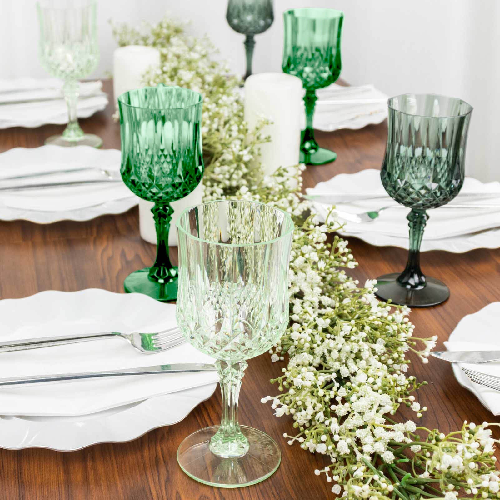 Hot Deal! 12-Pack 8oz Shatterproof Plastic Cocktail Goblets in Assorted Green Crystal Cut Design