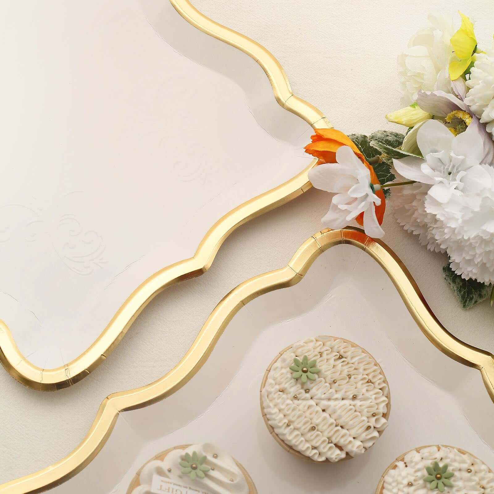 10-Pack Heavy Duty 400GSM White Cardboard Serving Trays with Gold Rim for Weddings & Parties