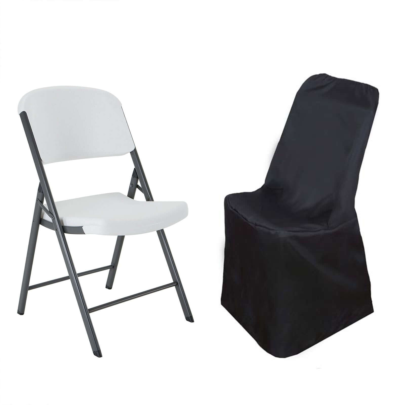Black Reusable Polyester Slip-On Cover for Lifetime Folding Chairs - Durable & Elegant