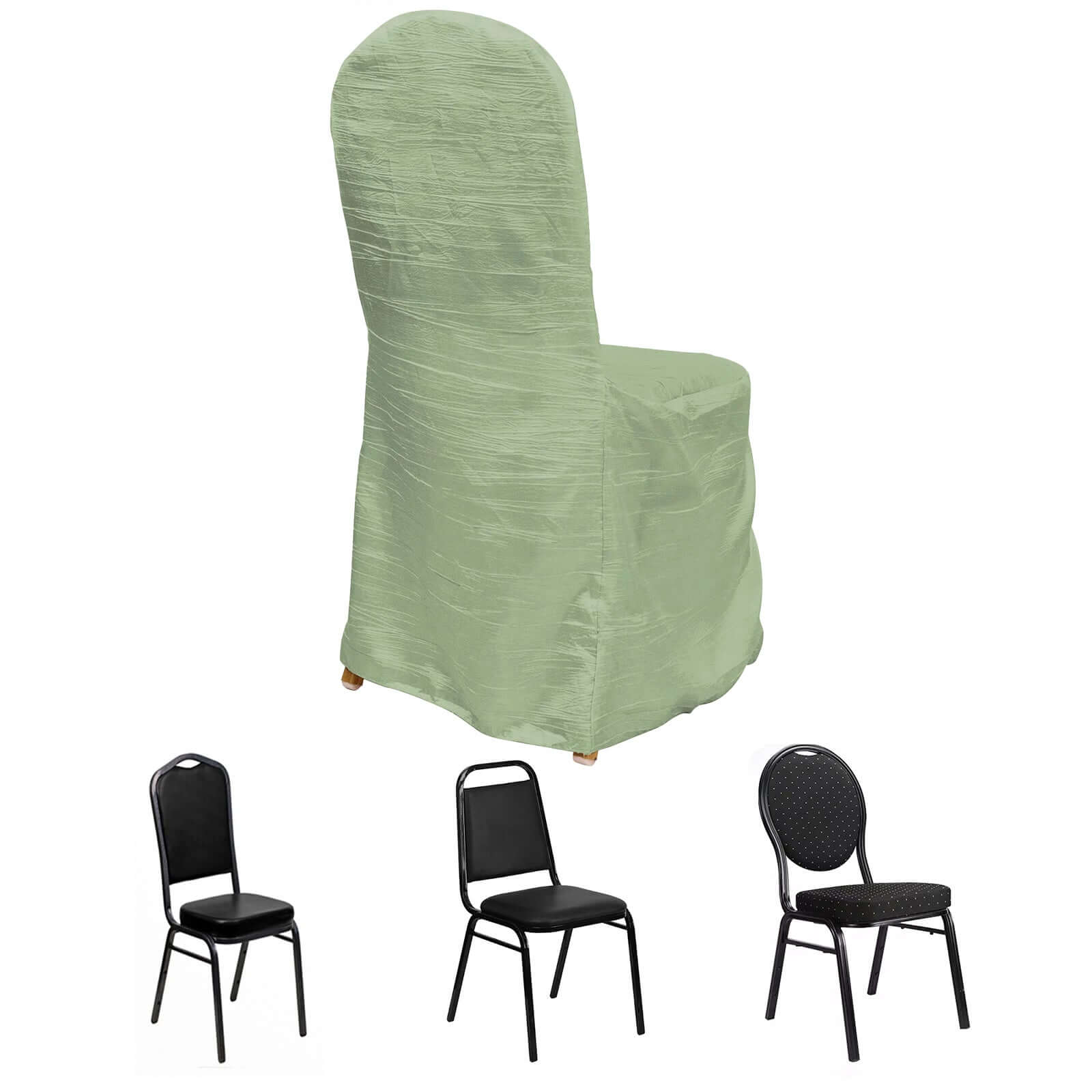 Reusable Sage Green Crinkle Crushed Taffeta Slipcover for Banquet Chairs