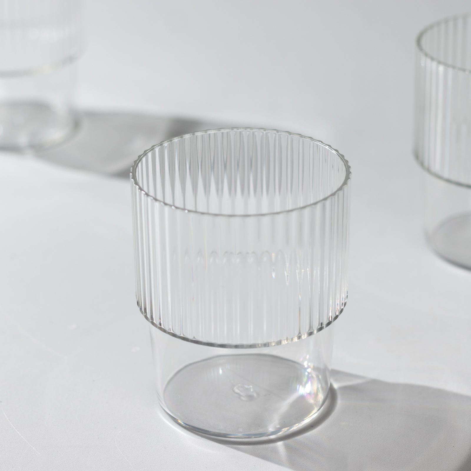 Hot Deal! 12-Pack Reusable 7oz Clear Plastic Stackable Drinking Tumblers with Ribbed Pattern