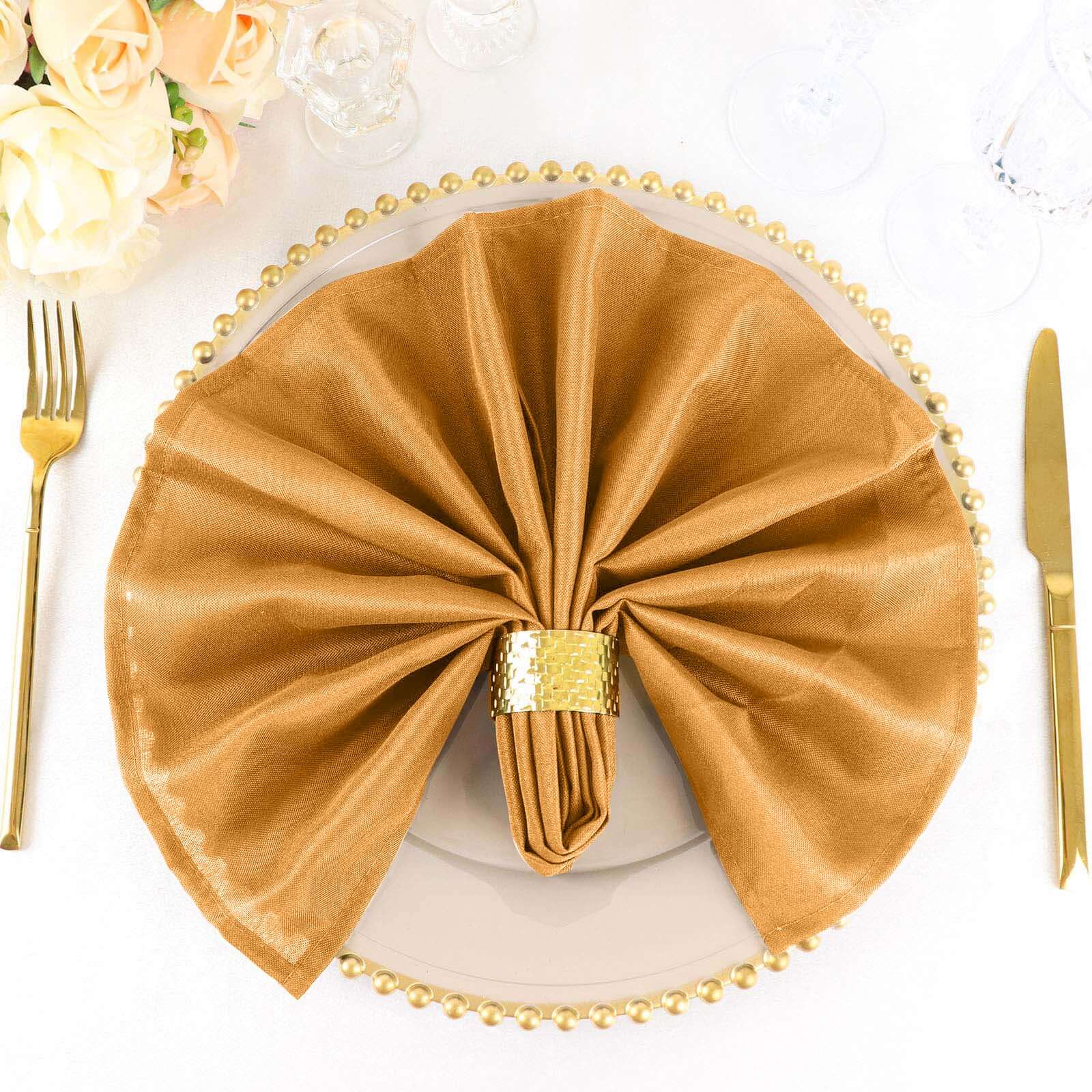 5-Piece Set of 20x20 Gold Polyester Napkins - Wrinkle-Free & Low-Maintenance for Special Events