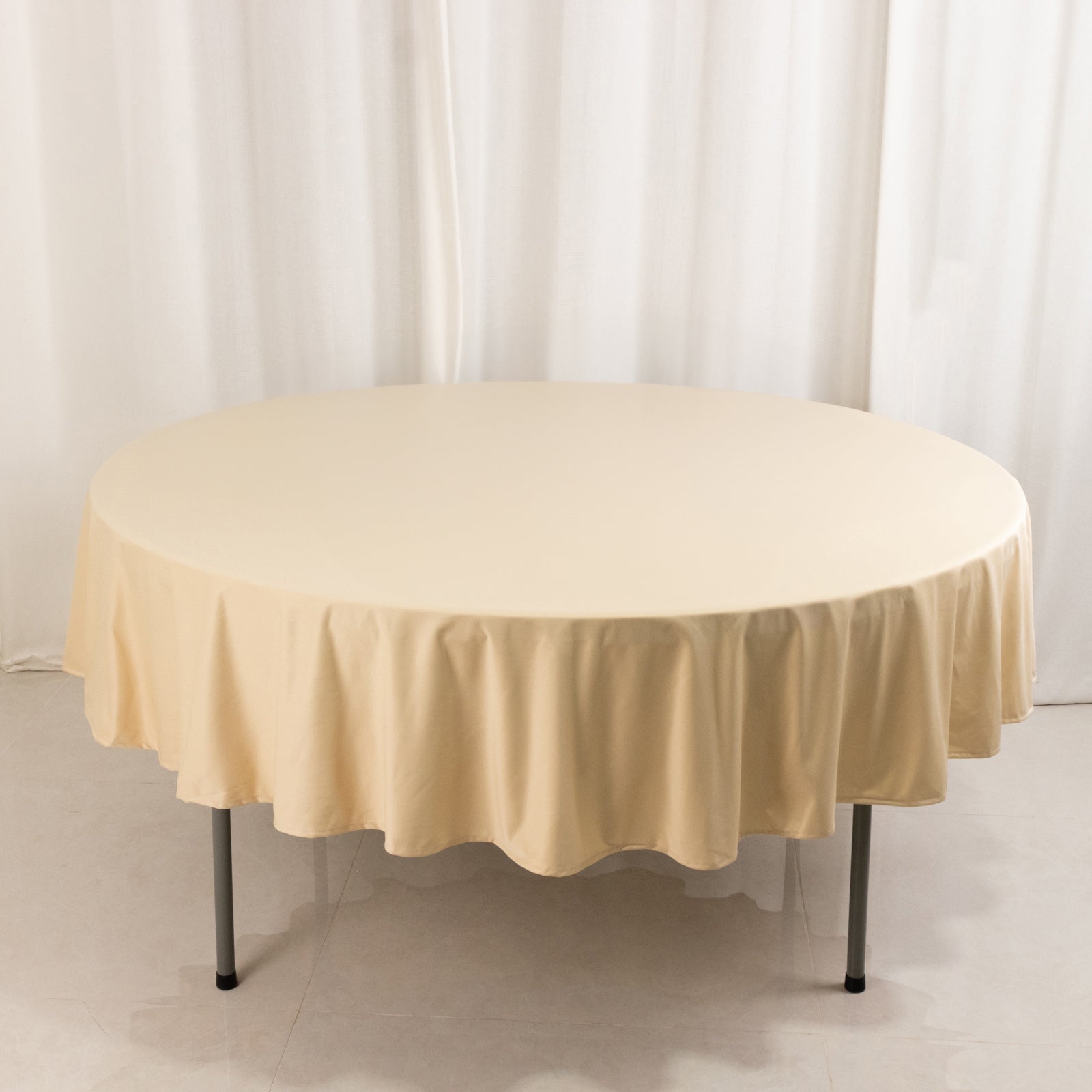 Hot Sale! Premium Beige 90' Round Scuba Polyester Wrinkle & Stain Free Tablecloth