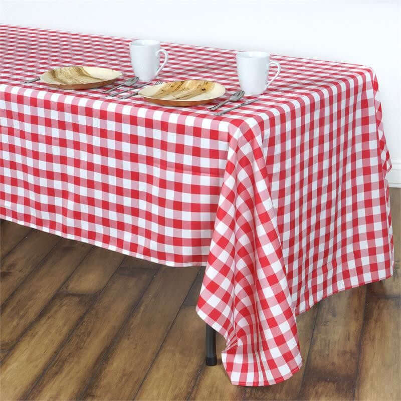 Hot! White/Red Checkered Buffalo Plaid Polyester 60x102 Rectangle Tablecloth