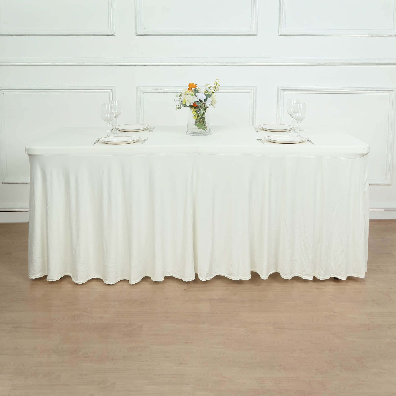 Ivory Spandex Table Cover with Wavy Skirt-Like Effect for 6ft Tables - Exclusive Offer
