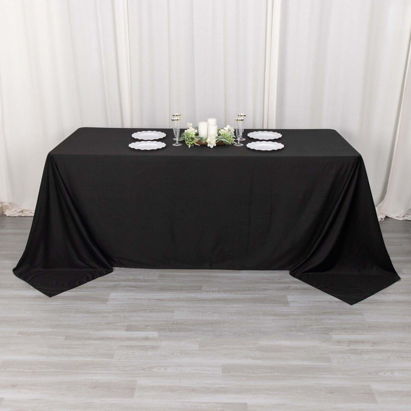 Exclusive Premium Black Scuba Rectangular 90x132 Tablecloth - Wrinkle & Stain Free for Weddings and Parties
