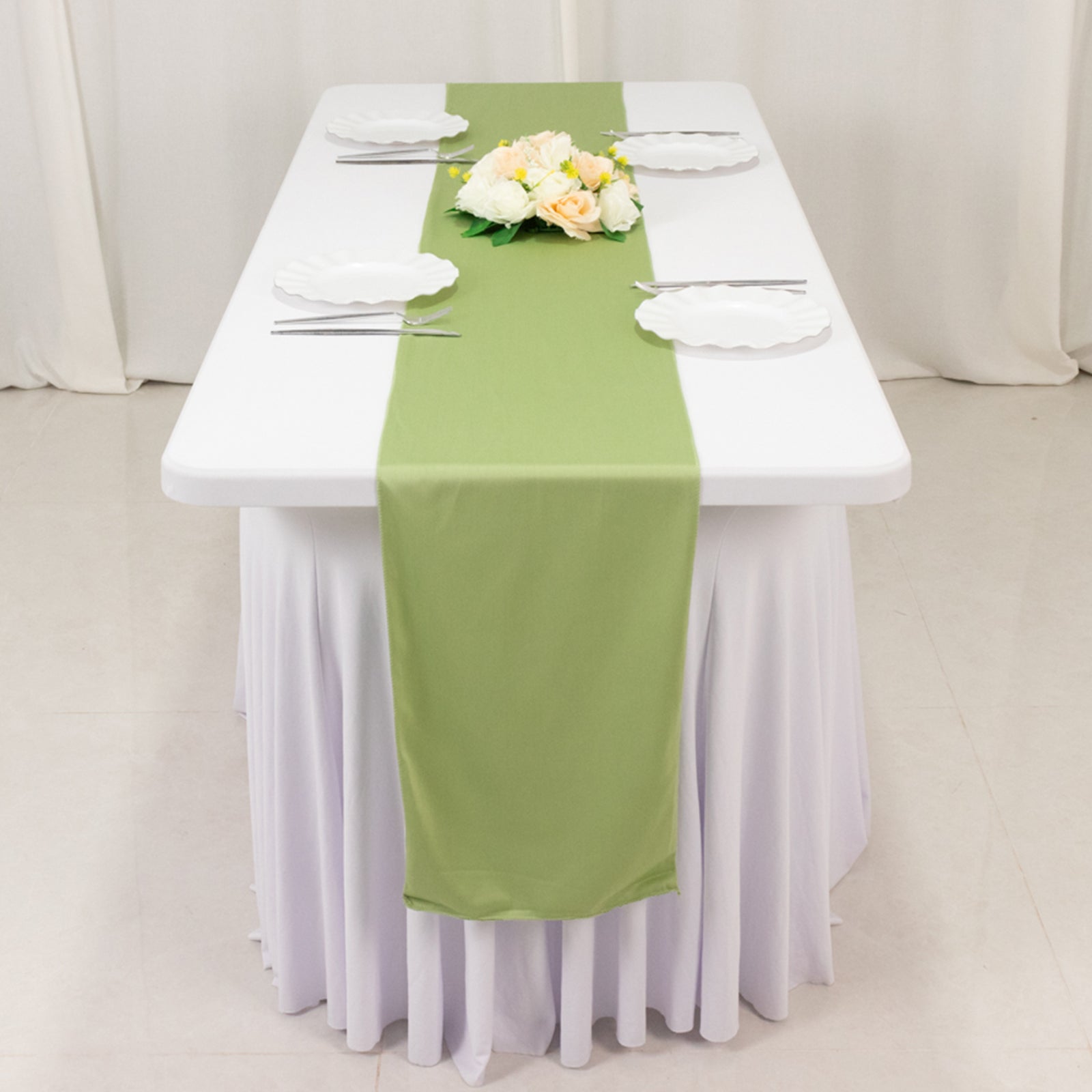 Premium Wrinkle-Free Sage Green Scuba Polyester Table Runner (12x108 Inches) for Events