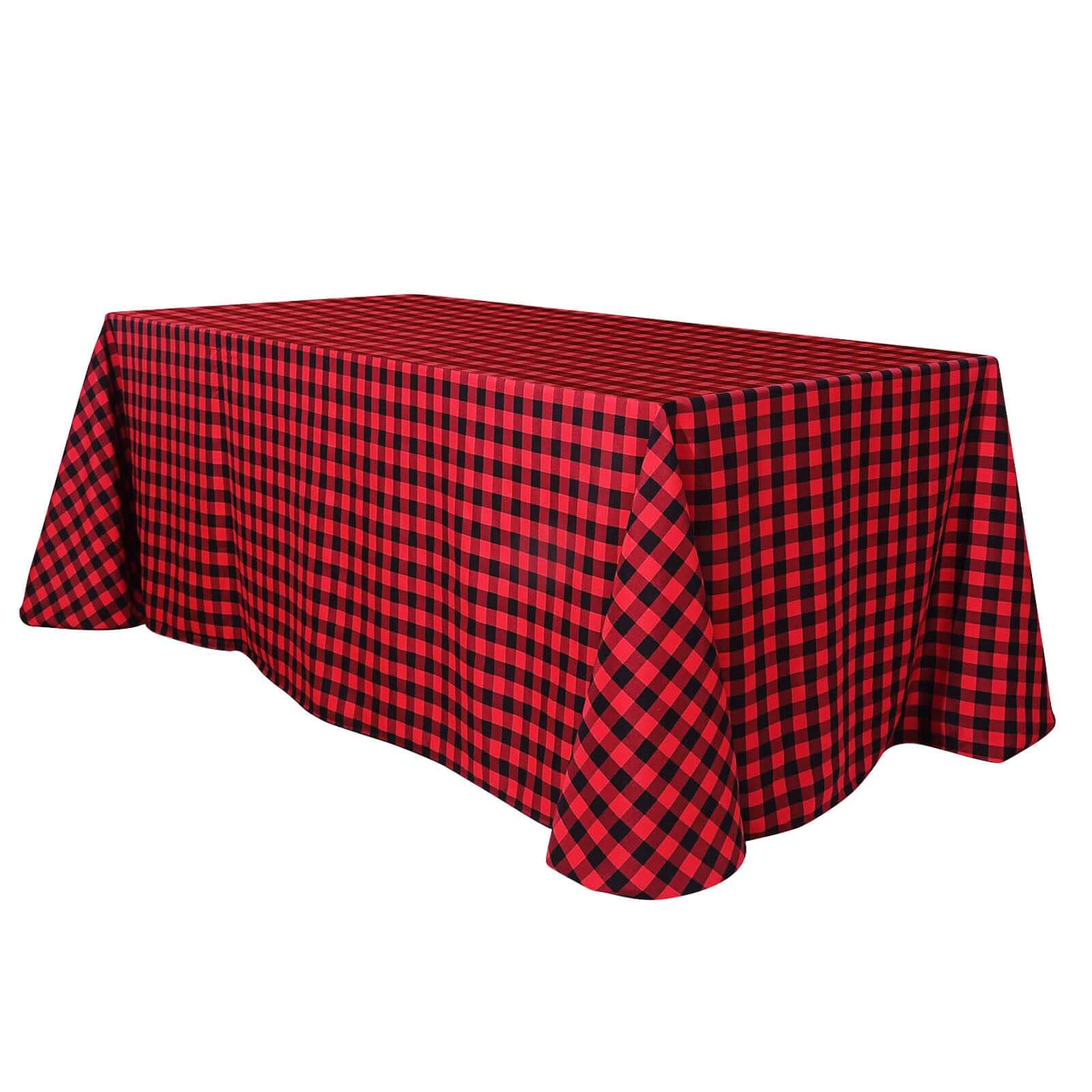 Hot Sale! Black/Red Seamless Checkered Buffalo Plaid Polyester Rectangle Tablecloth 90x132