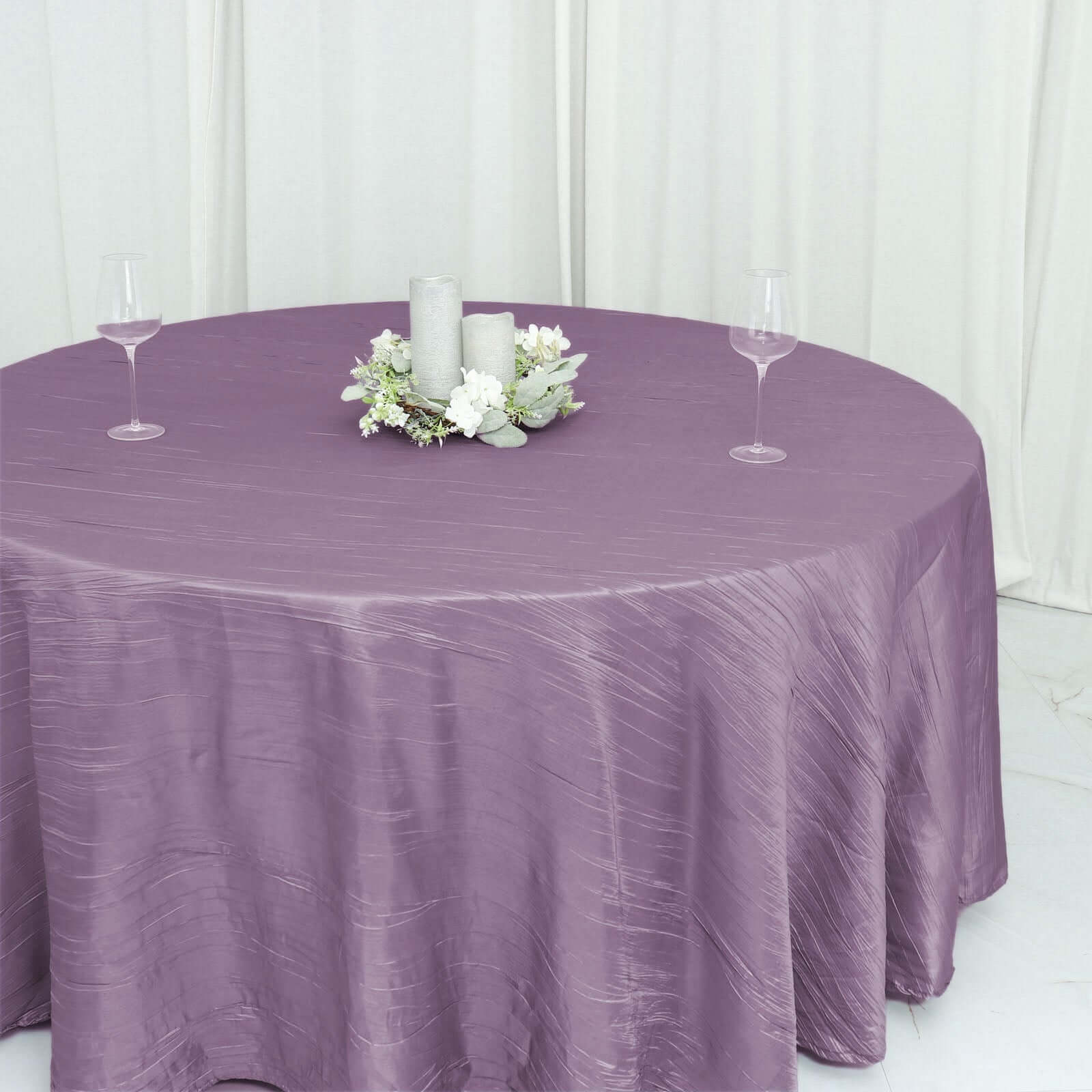 Seamless Violet Amethyst Crinkle Taffeta 120 Round Tablecloth - Perfect for Events