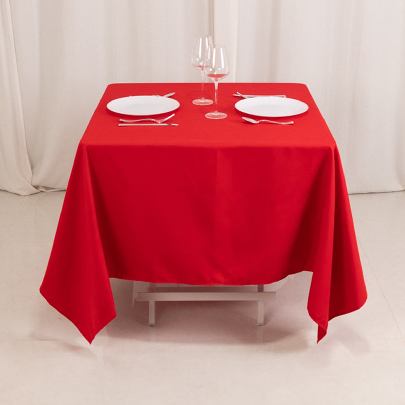 Hot! Red 70x70 Cotton Blend Wrinkle-Resistant Square Tablecloth