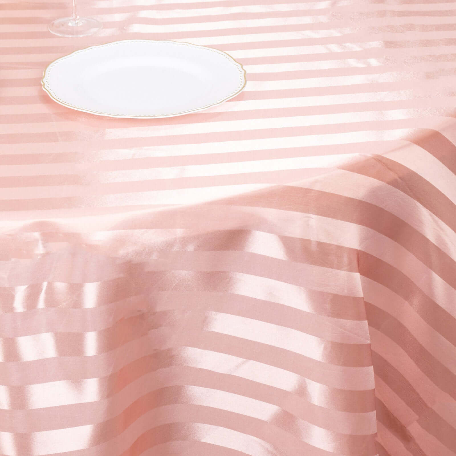 Hot Deal! Silky Seamless Dusty Rose Satin Round Tablecloth with Glossy Stripes, 120' Dia.