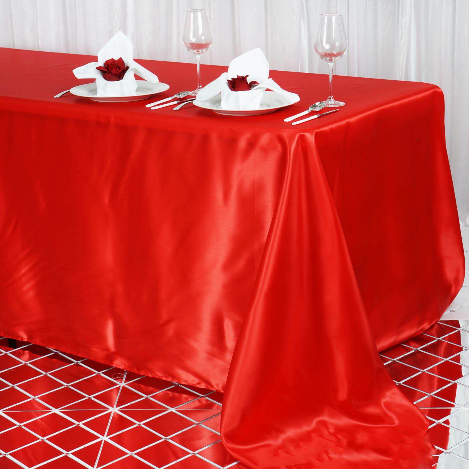 Hot Deal! Red Seamless Satin Rectangular Tablecloth, 90x156 Inches