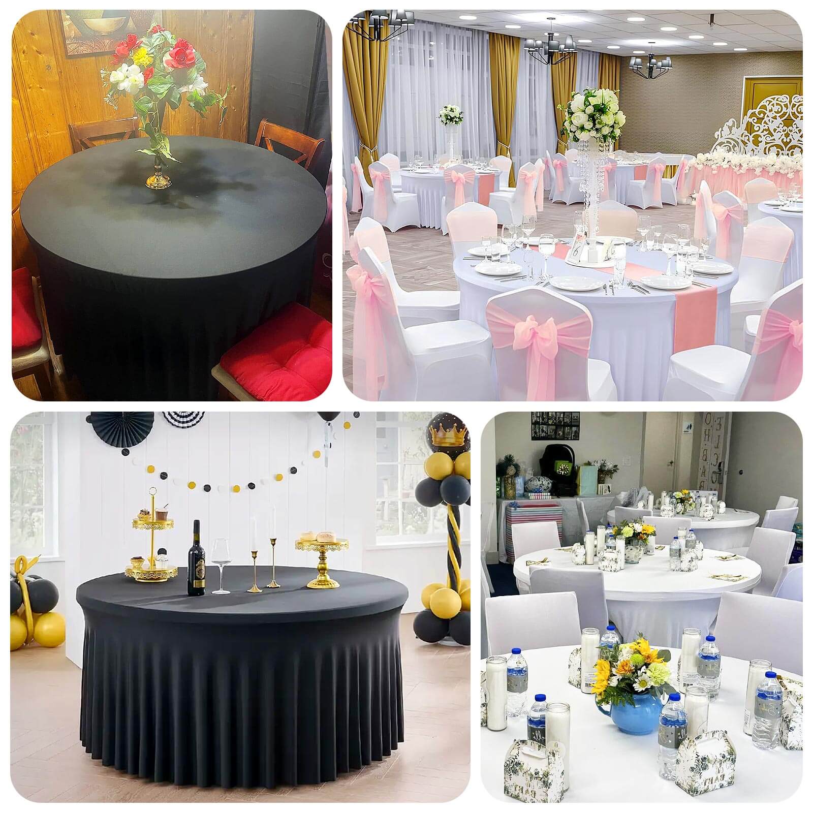 Stylish Gold Spandex 5ft Round Table Skirt with Wavy Effect - Ideal for Weddings, Banquets & Trade Shows