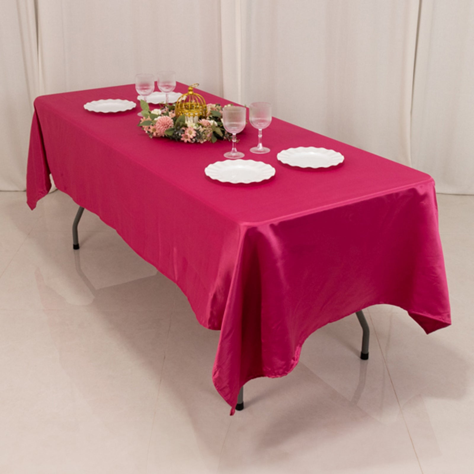 Exclusive Fuchsia Lamour Satin Rectangle Tablecloth - 60x102, Durable & Silky Soft