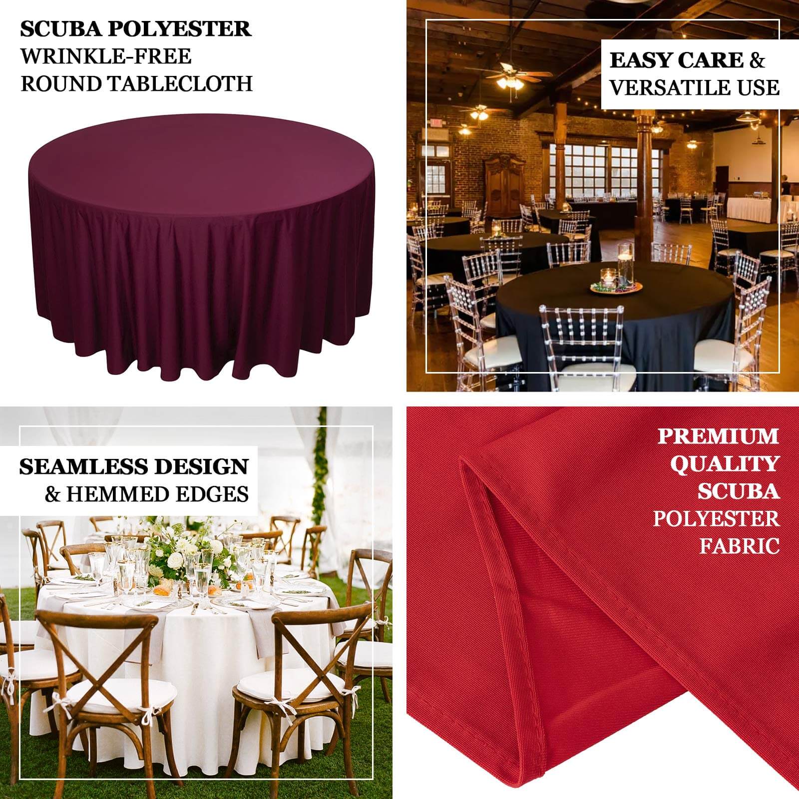 Hot Deal! Premium Red 108' Scuba Round Tablecloth - Wrinkle & Stain Free