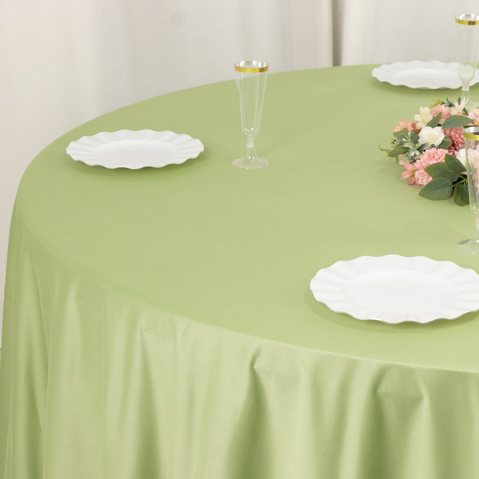 Hot Sale! Premium Sage Green 108" Round Scuba Tablecloth - Wrinkle & Stain Free