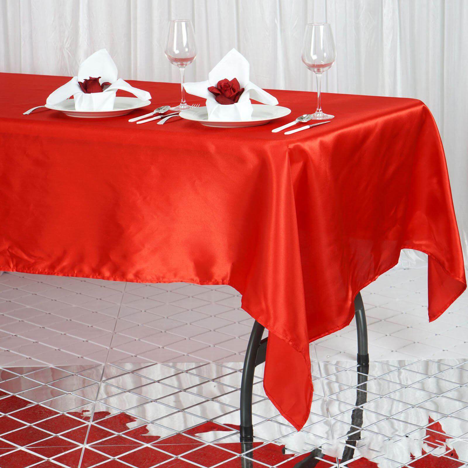 Red Satin 60x102 Rectangular Tablecloth - Smooth, Lustrous & Wrinkle-Resistant
