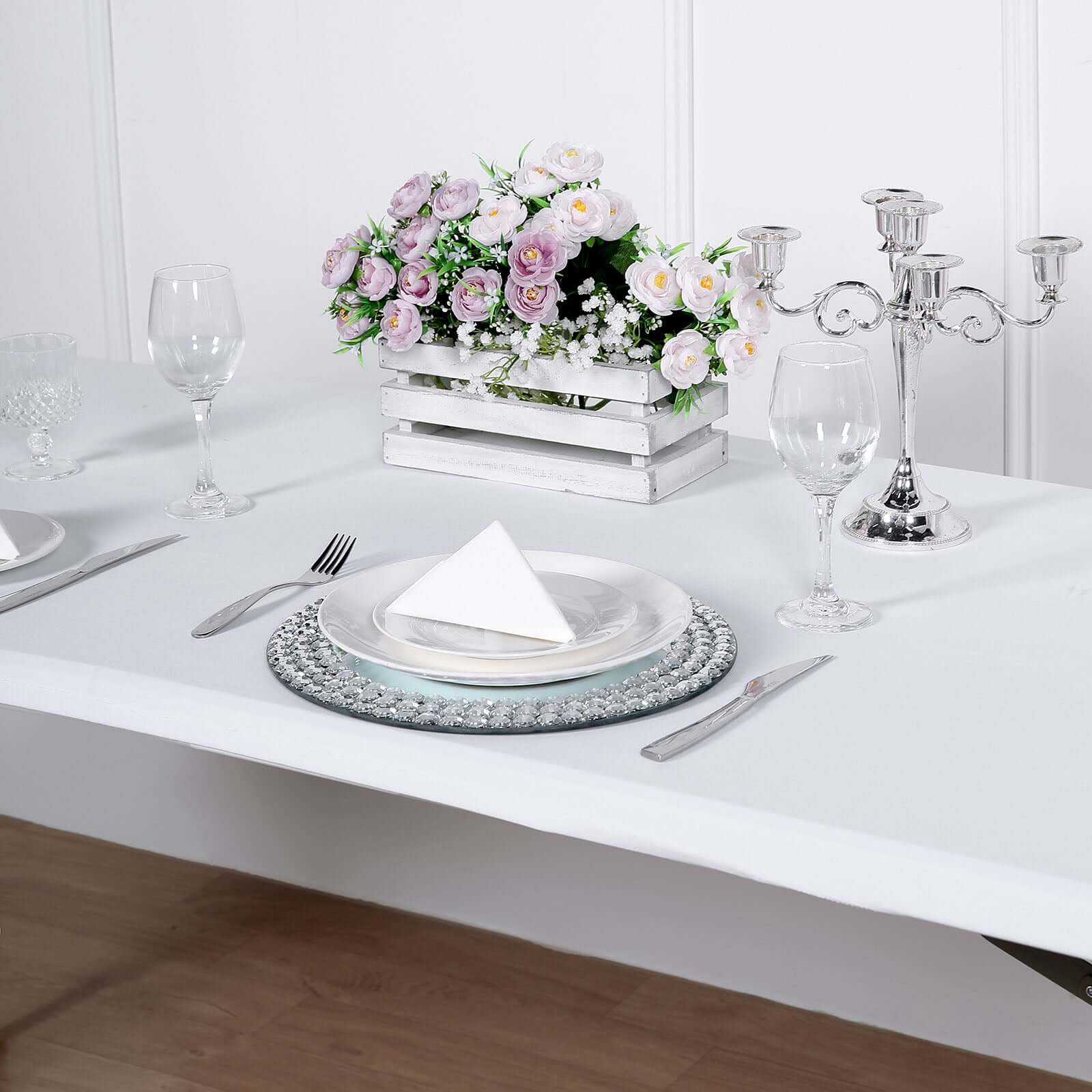 White Stretch Spandex 72x30 Rectangle Fitted Table Topper - Durable & Sleek