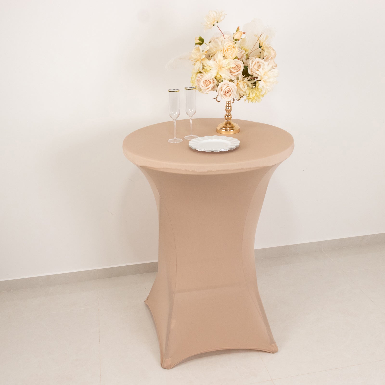 Stretchable Nude Spandex Cocktail Table Cover for 24 - 32 Inch Tables, Easy to Maintain