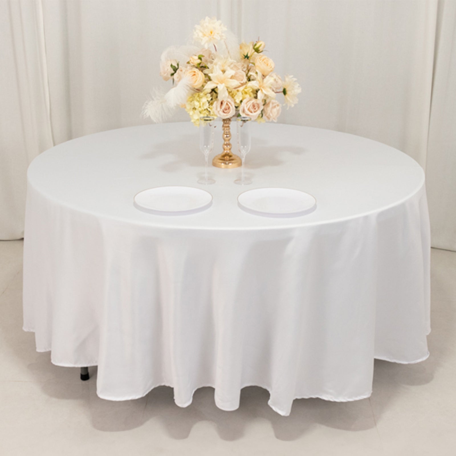Premium Lamour Satin 108-Inch Round White Tablecloth - Ideal for Elegant Weddings and Events