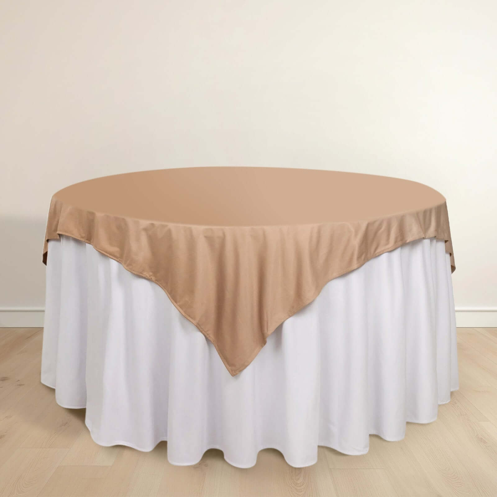 Premium Wrinkle-Free & Stain-Resistant Nude 70x70 Scuba Table Overlay