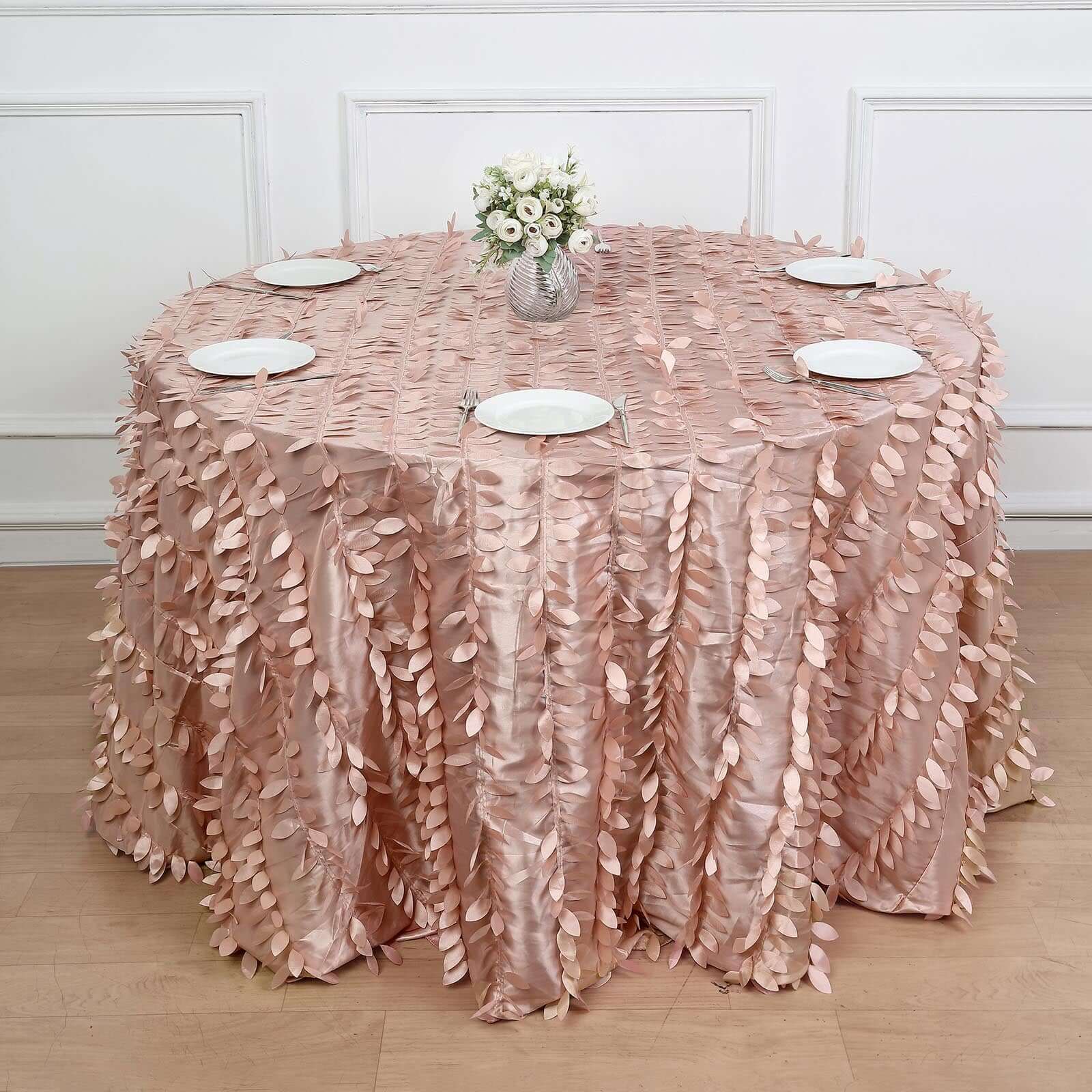 Dusty Rose Taffeta 120-Inch Round Tablecloth with 3D Leaf Petal Design