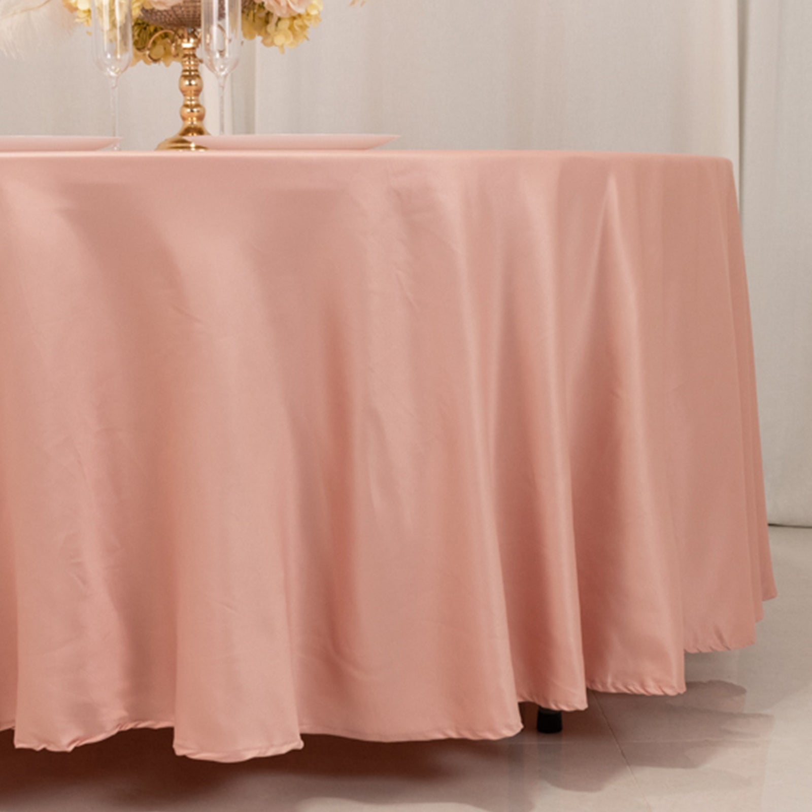 Durable Silk-Like Lamour Satin Round Tablecloth in Dusty Rose, 108 Inches - Ideal for Events