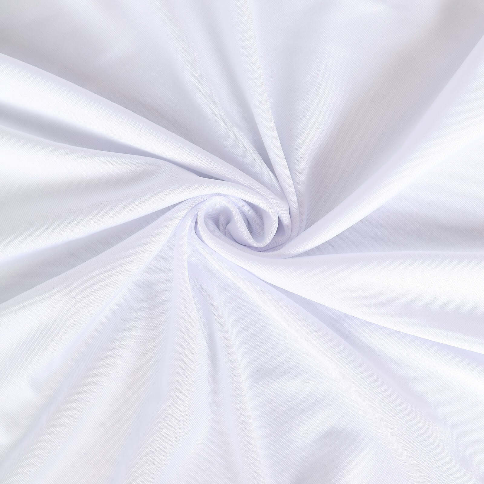 Stylish White Spandex Table Skirt with Wavy Effect for Weddings, Banquets & Trade Shows