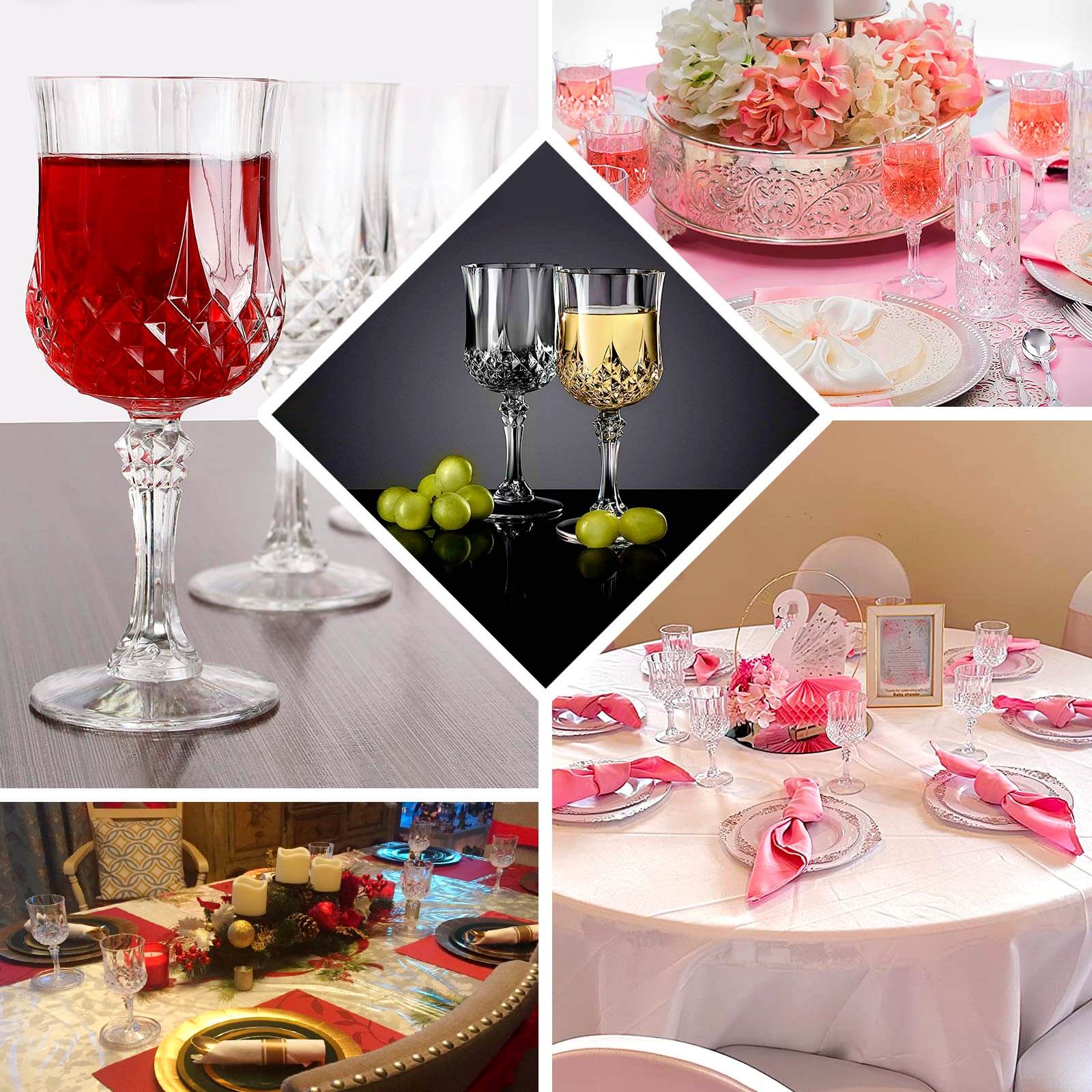 Amazing 6-Pack 8oz Shatterproof Clear Plastic Cocktail Goblets with Crystal Cut Design