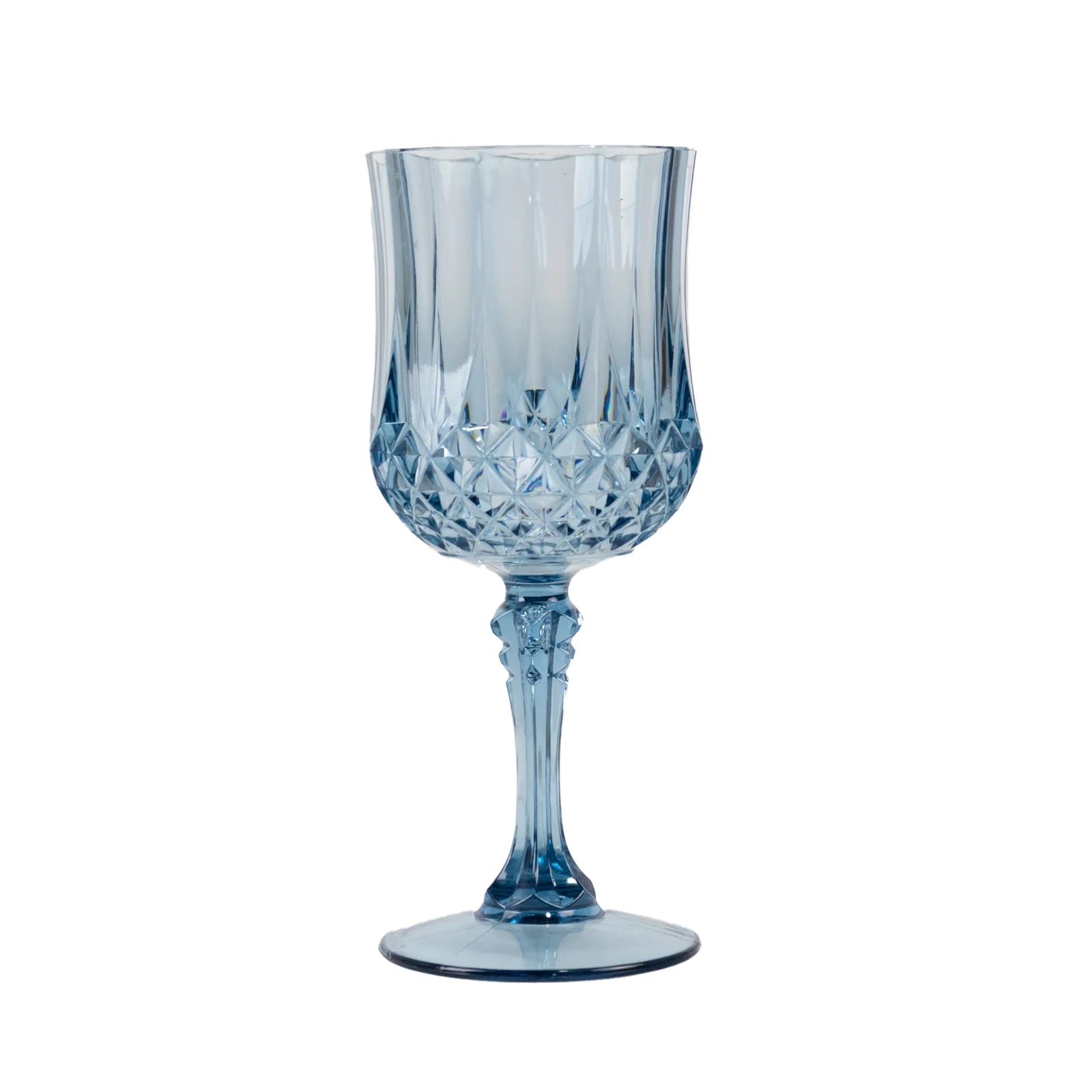 Hot Sale! 6-Pack 8oz Shatterproof Dusty Blue Plastic Cocktail Goblets with Crystal Cut Design