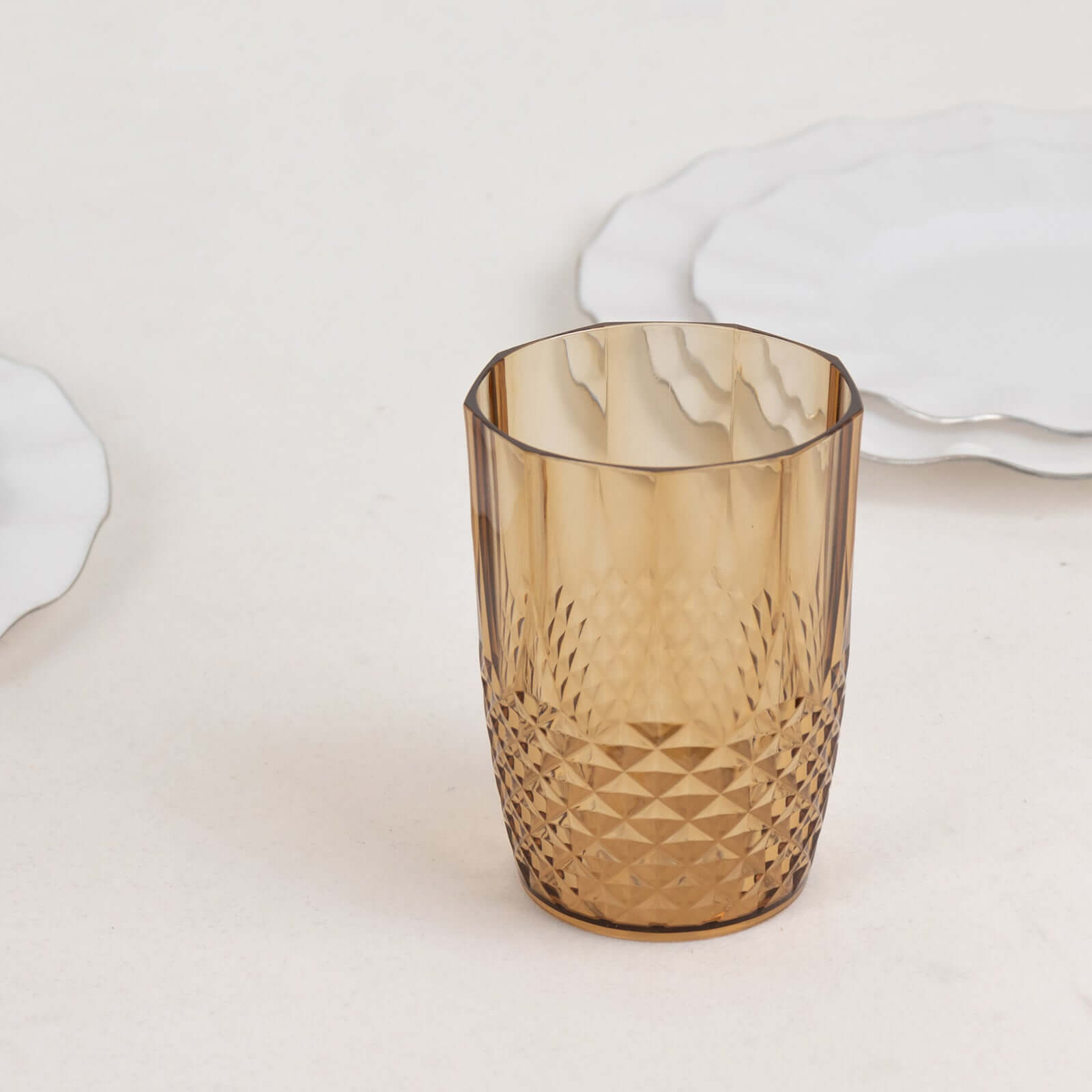 Hot Deal! 6-Pack Reusable 16oz Amber Gold Plastic Tumblers with Crystal Cut Style