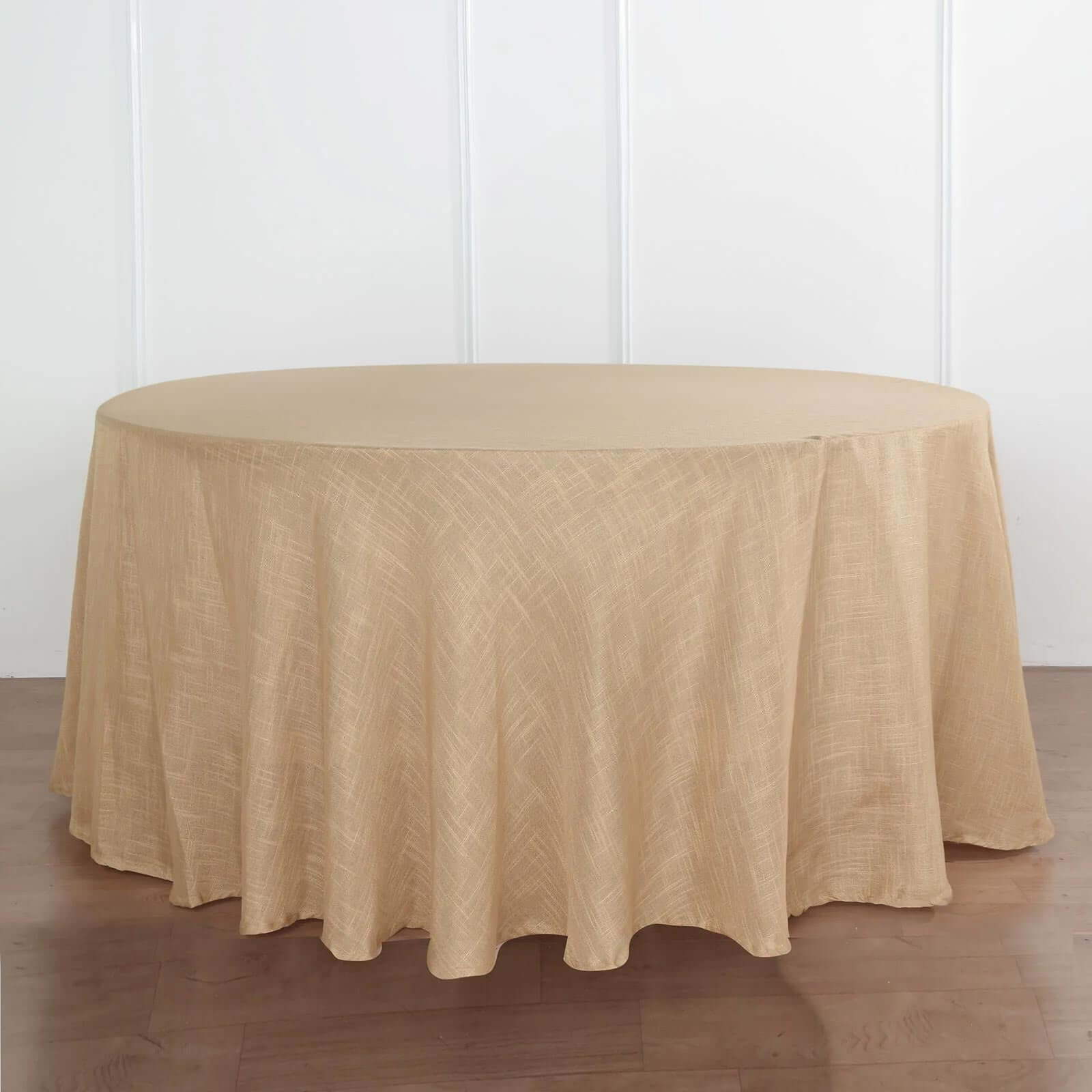 Premium Faux Linen 120" Round Wrinkle-Resistant Tablecloth - Natural