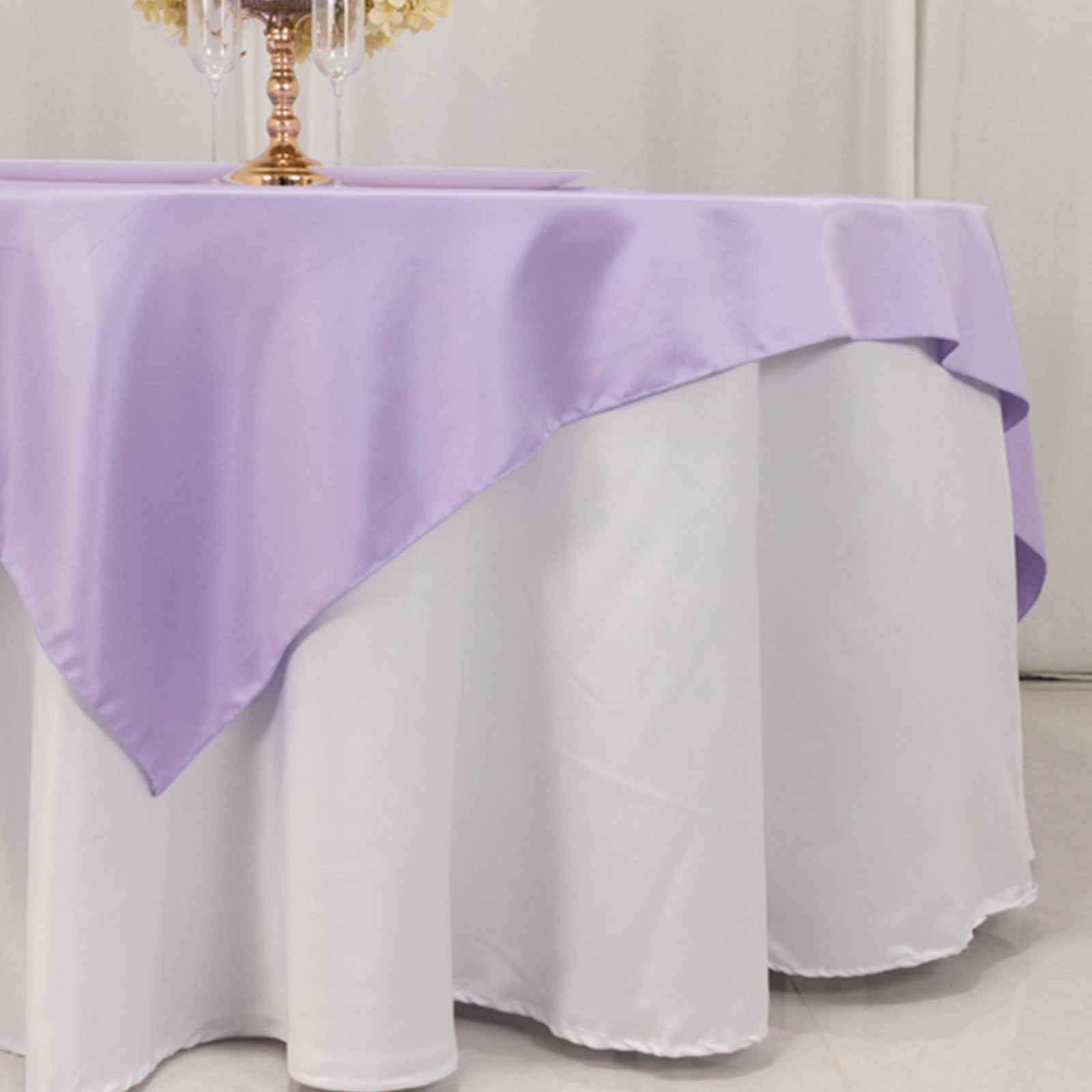Lavender Lilac Lamour Satin 72x72 Square Table Overlay with Smooth Finish