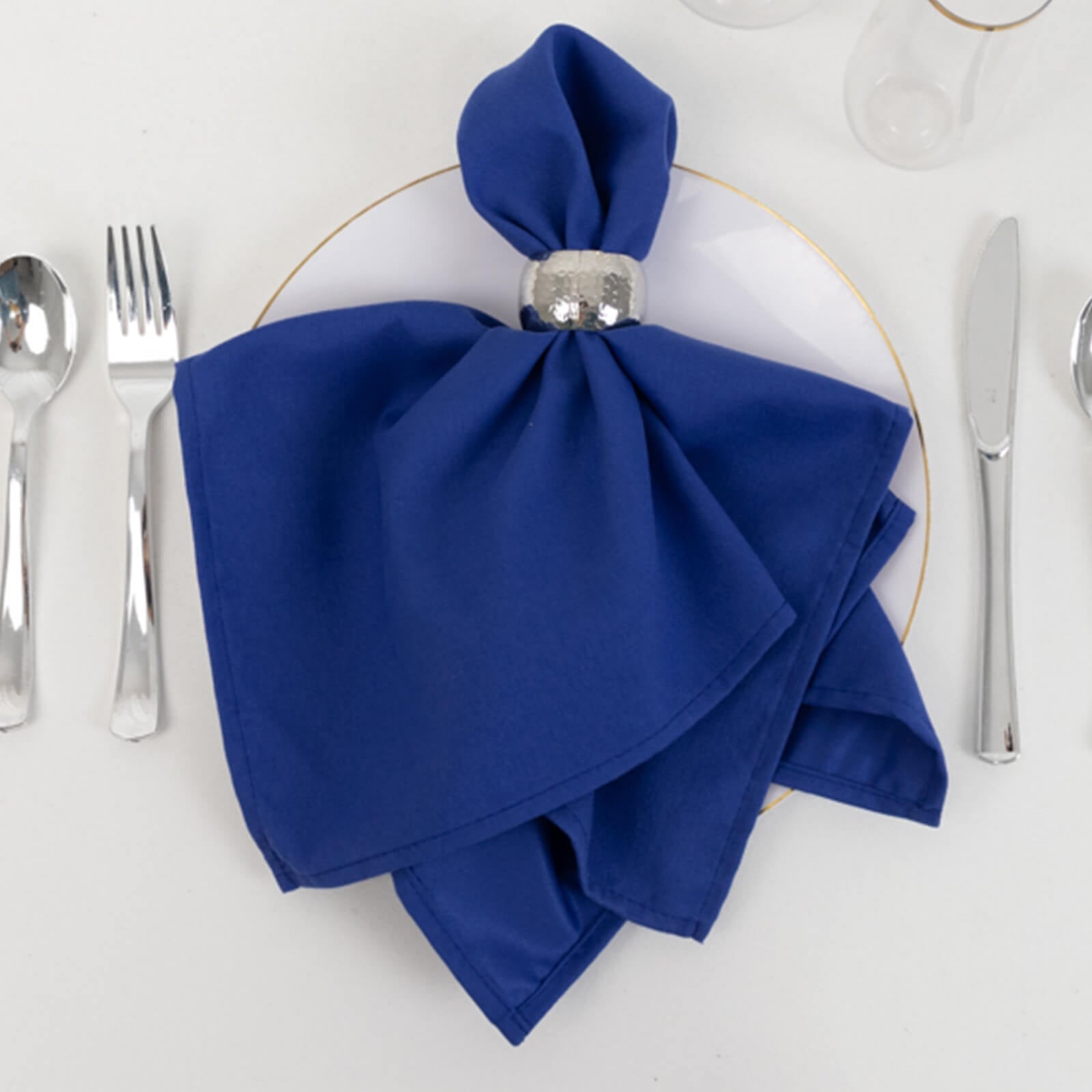 Great Deal! 5-Piece Set of 20x20 Royal Blue Cotton Blend Dinner Napkins - Wrinkle-Free and Washable