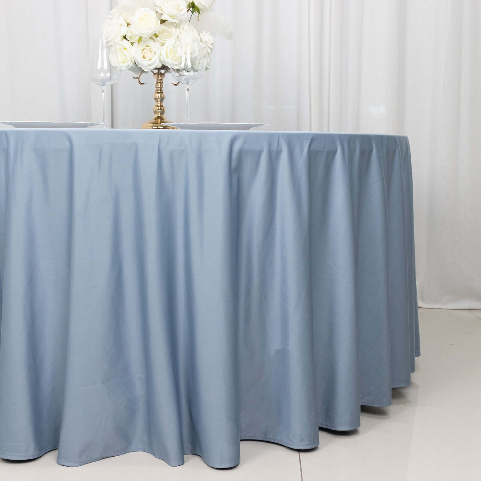 Exclusive Dusty Blue 120' Scuba Round Tablecloth - Wrinkle & Stain Free
