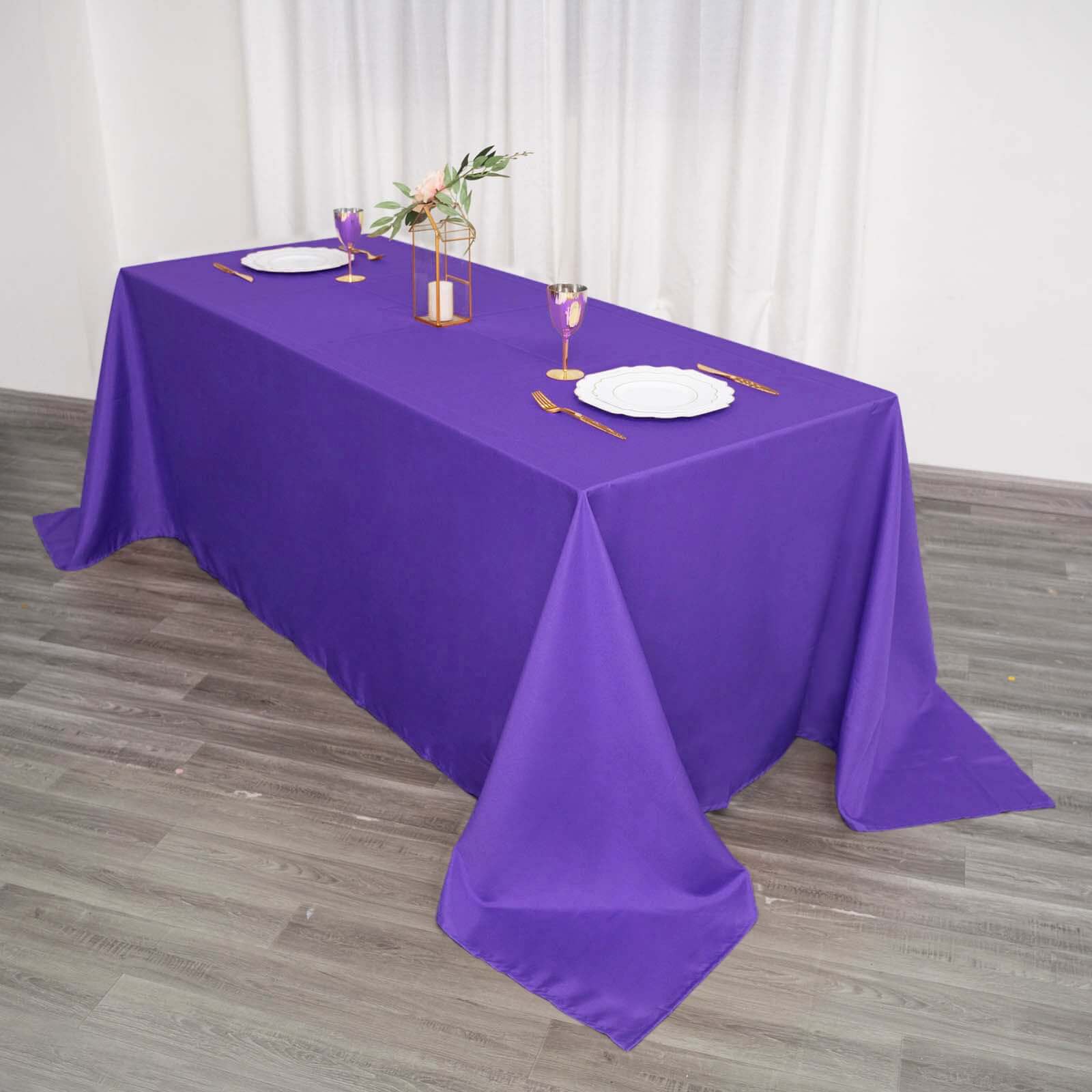 Purple 90x132 Polyester Seamless Wrinkle-Resistant Rectangle Tablecloth - Great Deal!