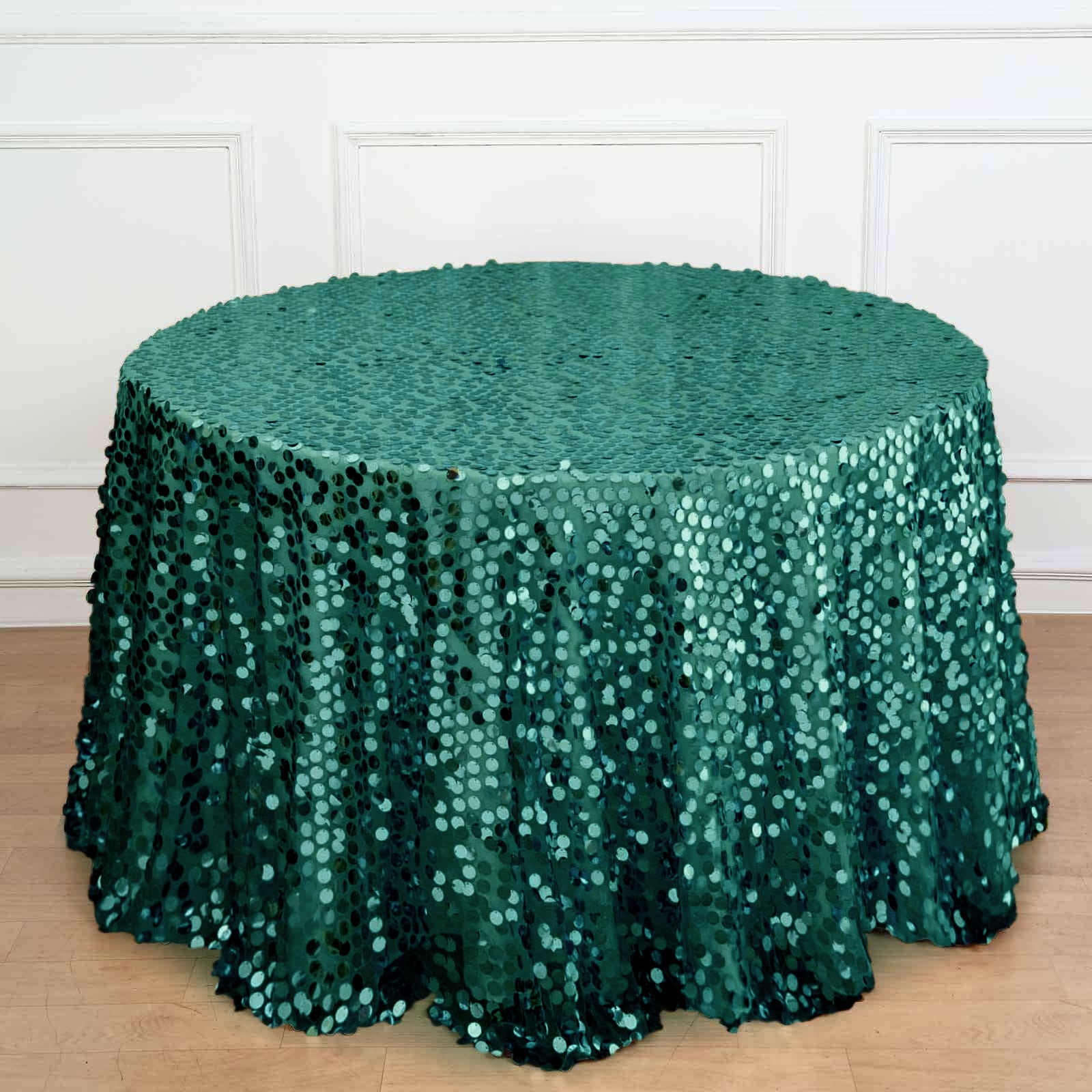 Seamless 120 - inch Round Hunter Emerald Green Sequin Tablecloth