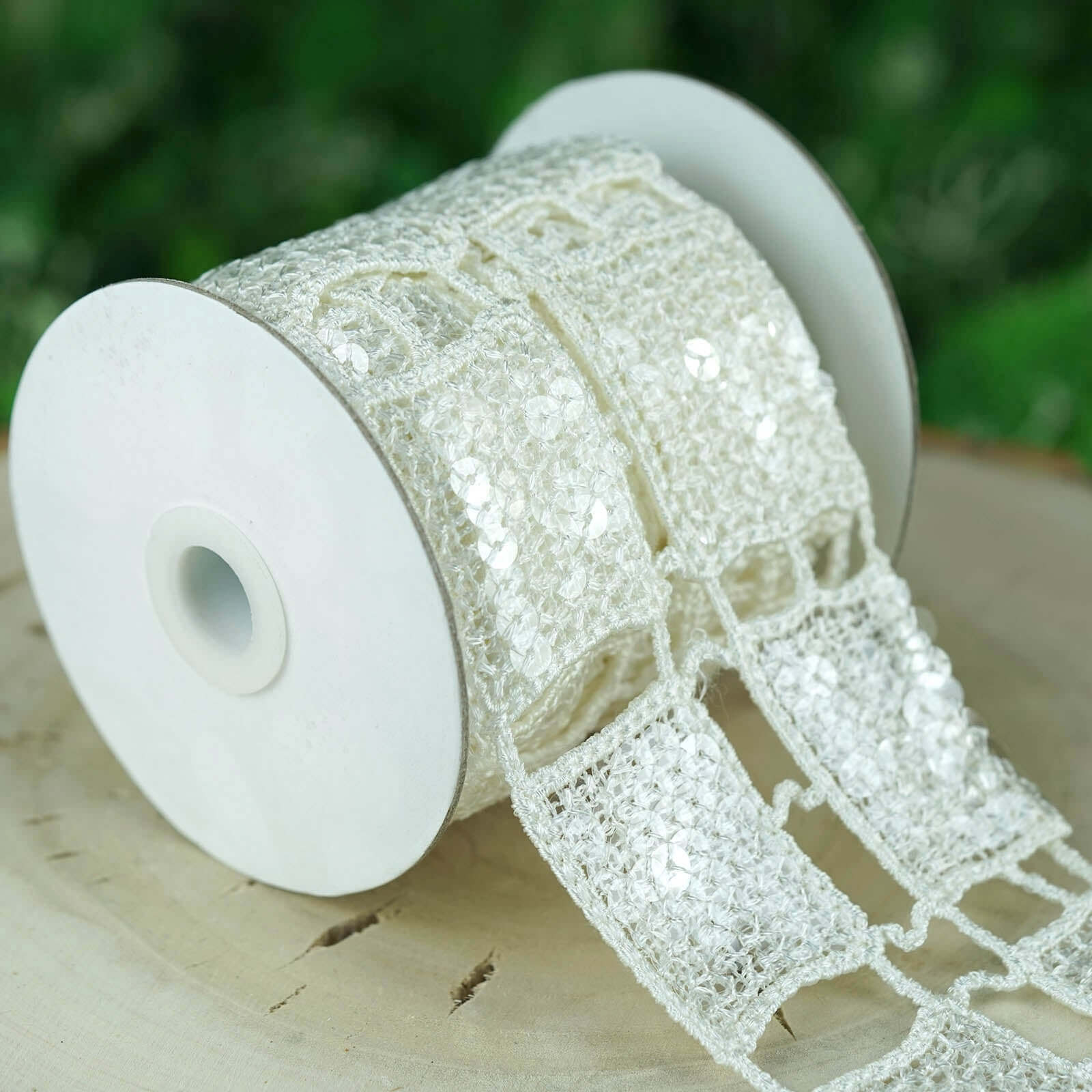 White Crocheted Sequin Lace, 4 x 5 Yards, 1 Bolt - Clearance Sale