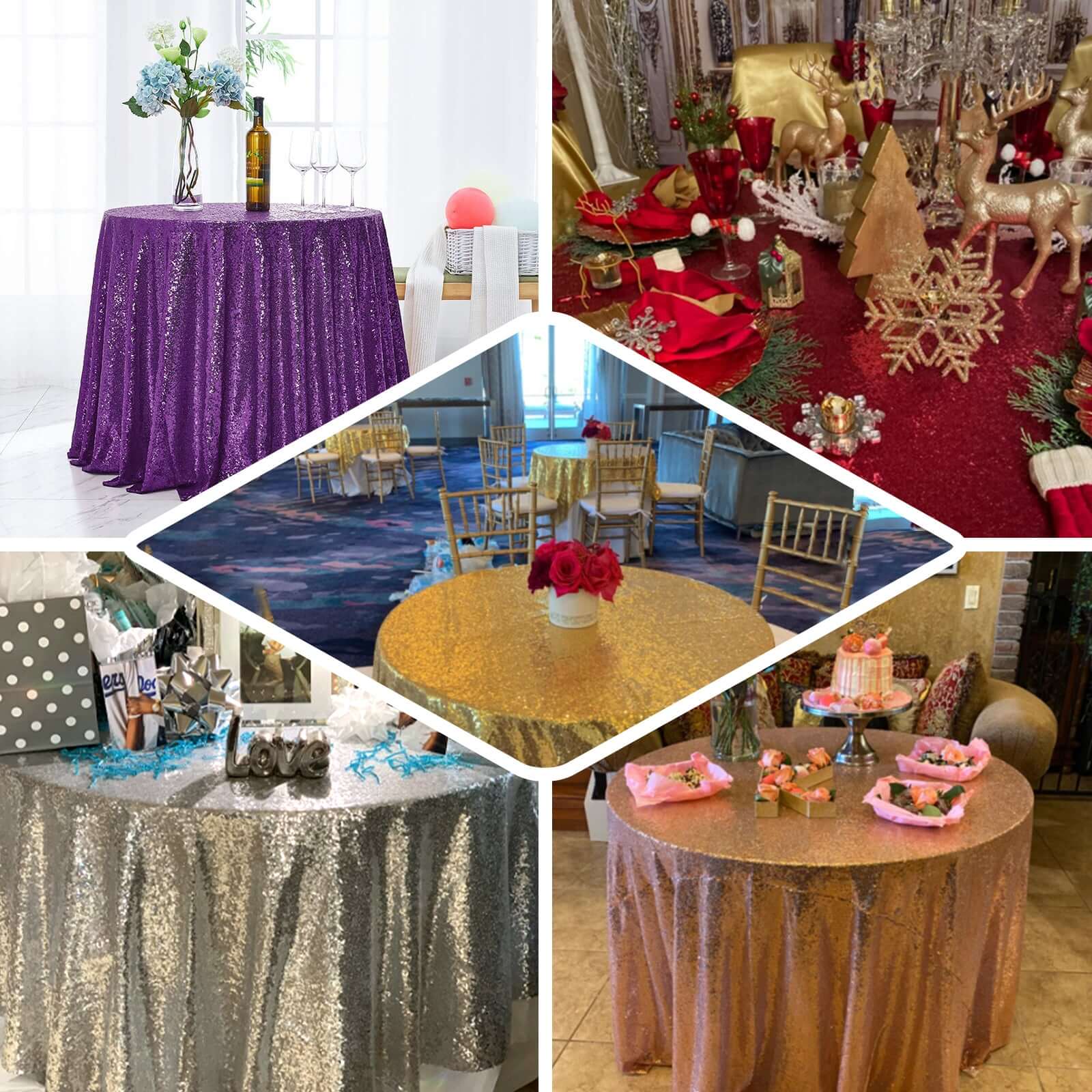 Black Seamless 132-inch Round Sequin Tablecloth for Stunning Decor