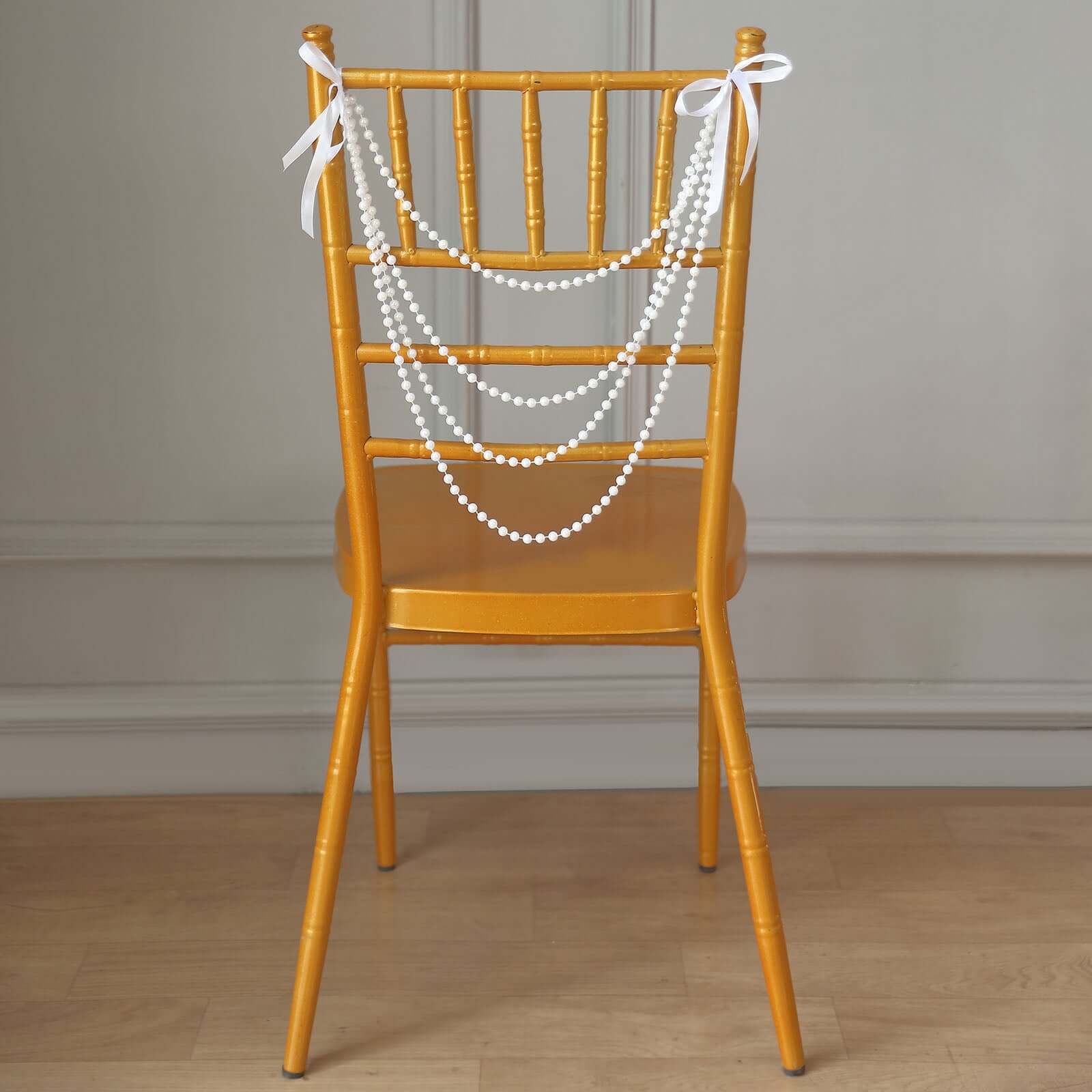 Hot Sale! White Faux Pearl Beaded 16-Foot Chair Back Garland Sash for Chiavari Chairs, Gatsby-Style Wedding Decor